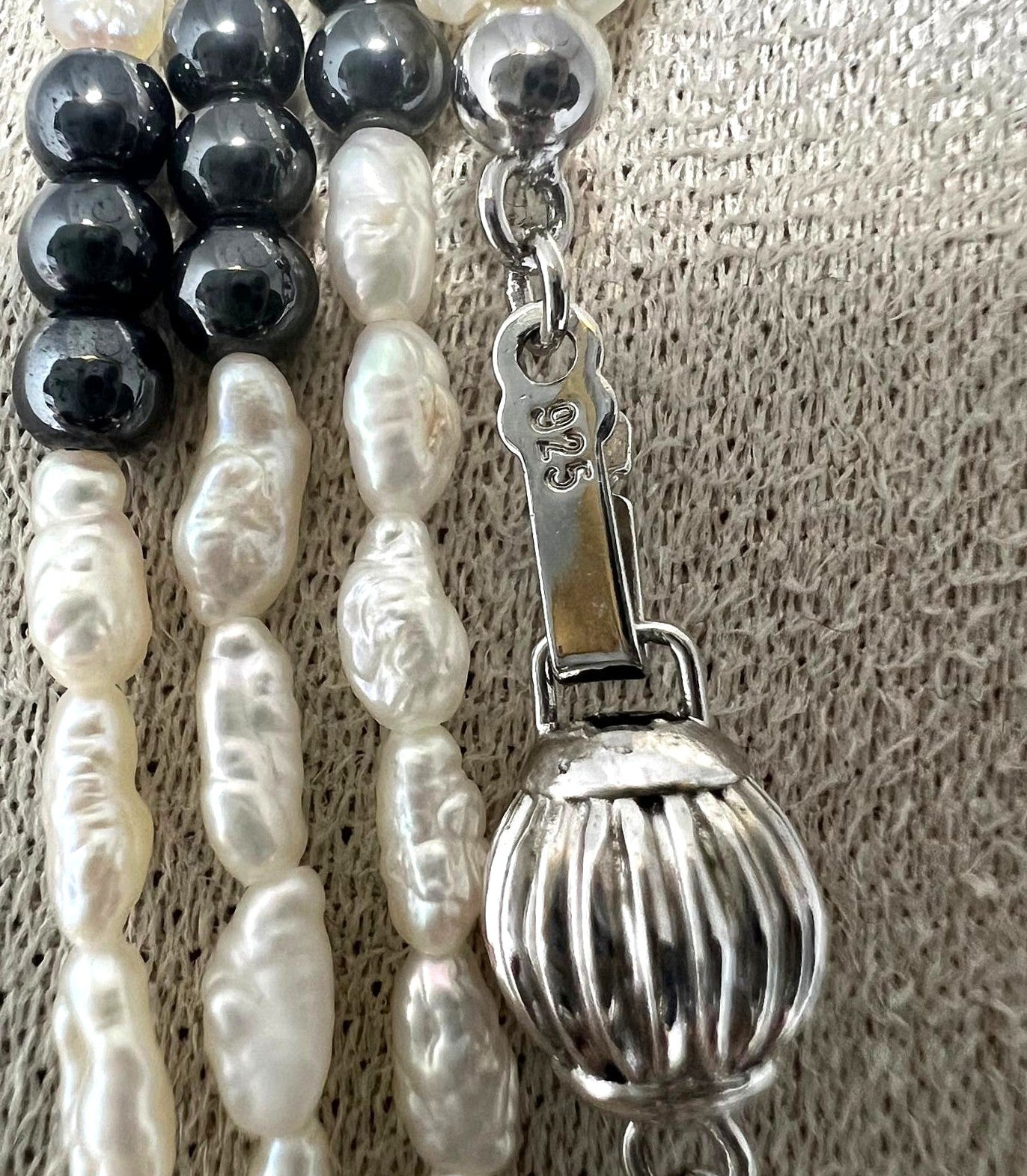 Vintage Süßwasserperlen Kette mit Hämatit