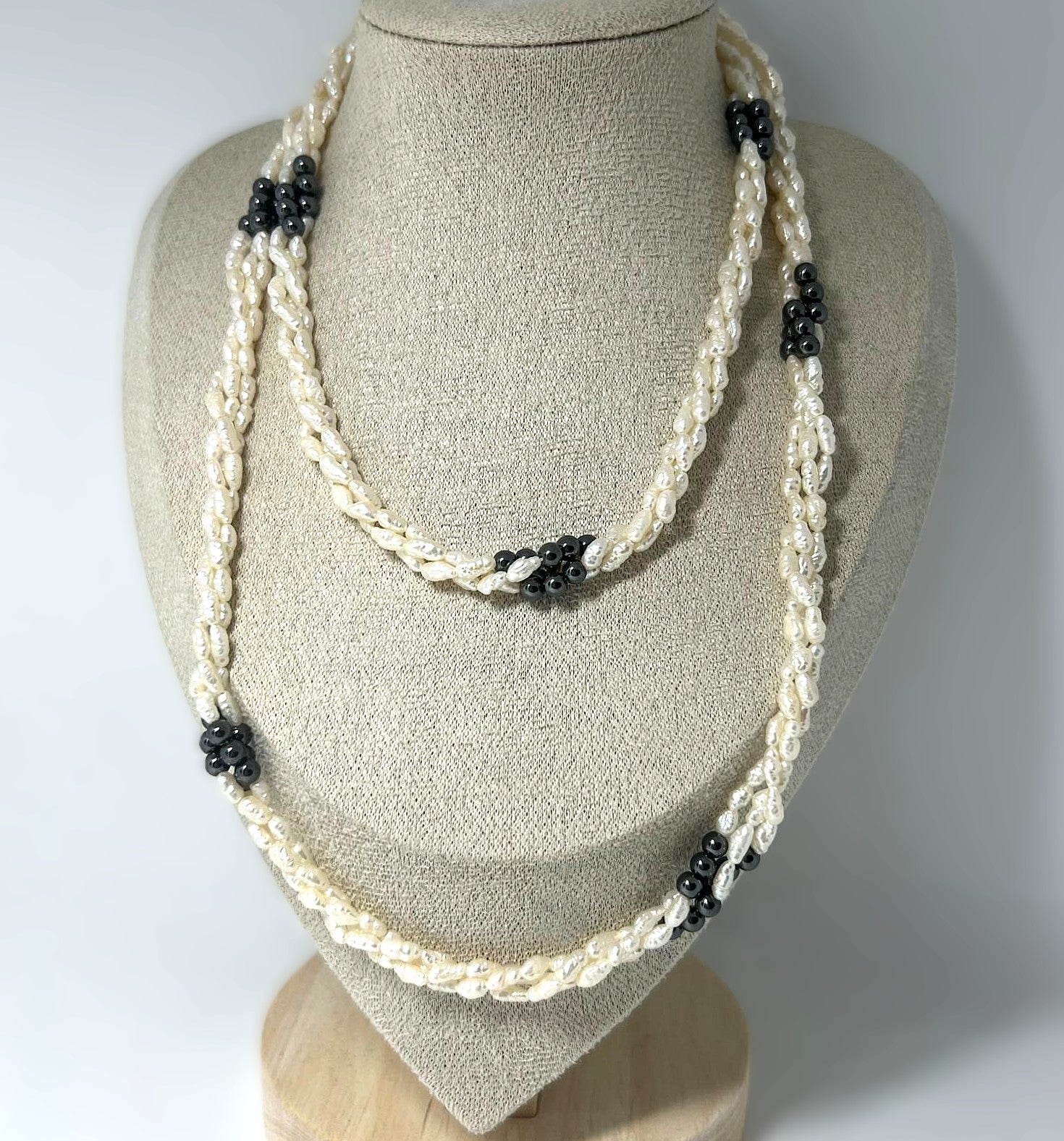 Vintage Süßwasserperlen Kette mit Hämatit