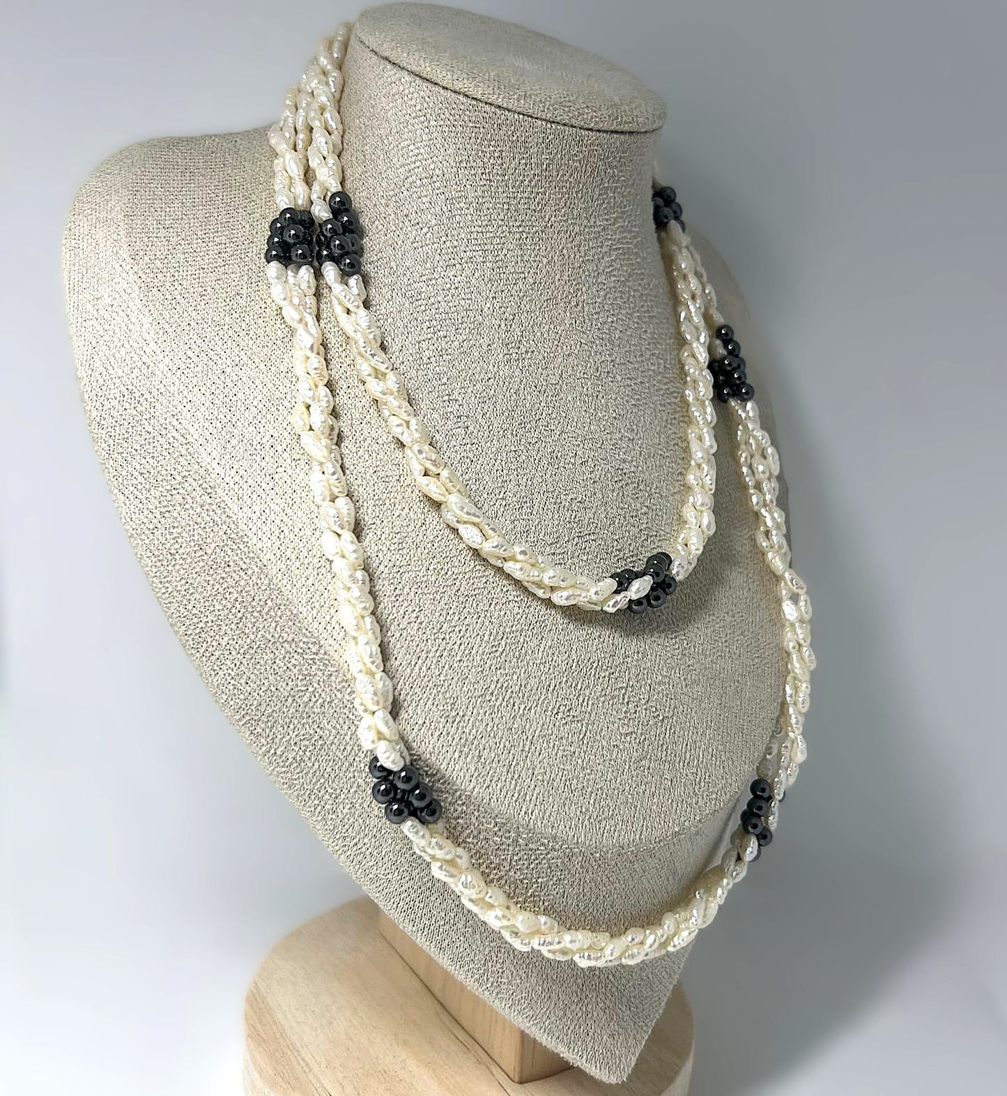 Vintage Süßwasserperlen Kette mit Hämatit