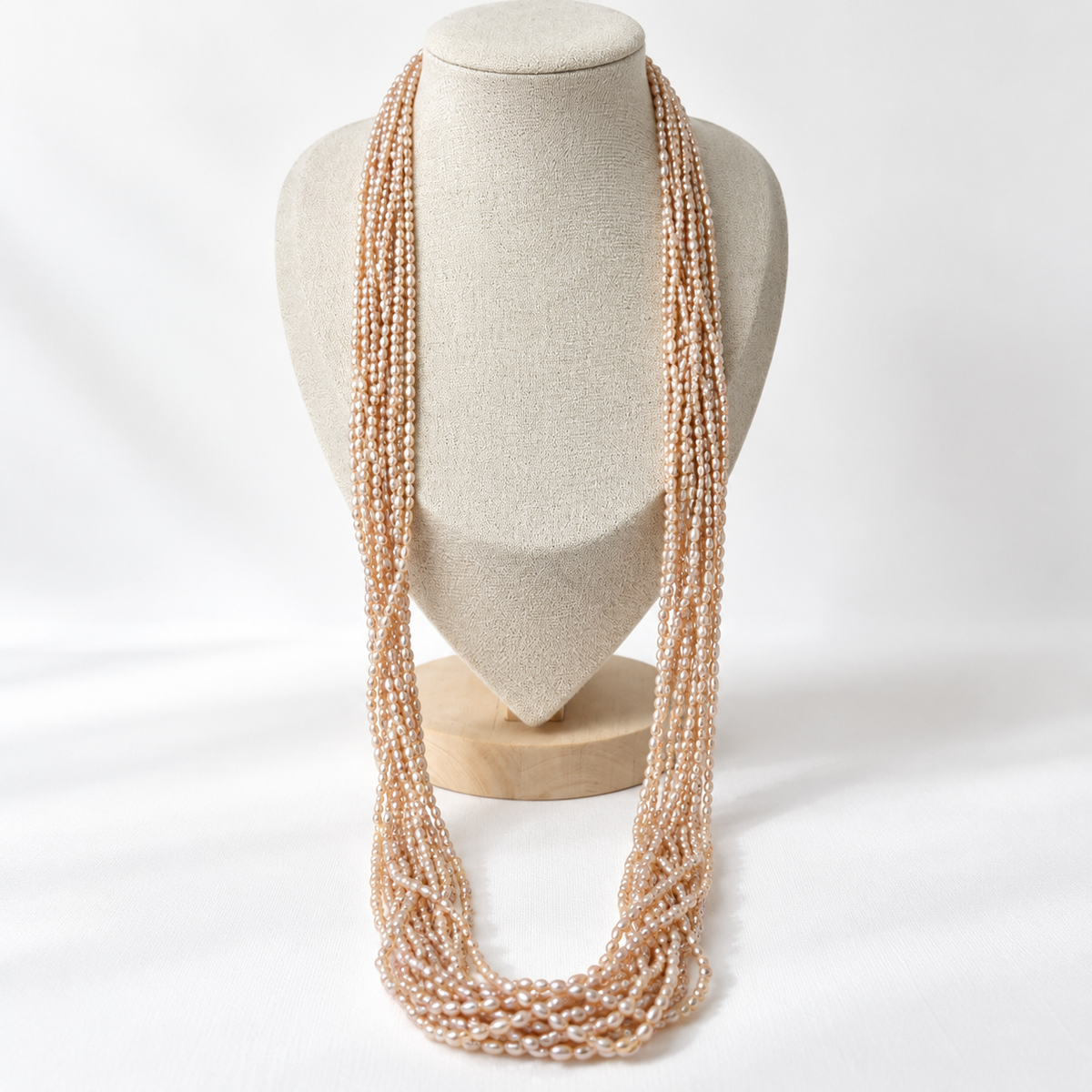 Vintage 12-reihige Süßwasserperlen Kette 88 cm Rosé-Peach