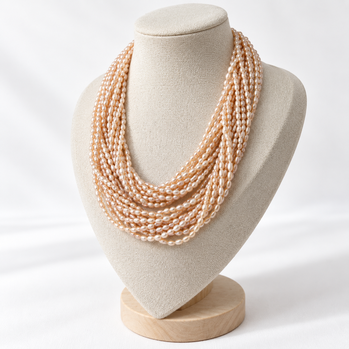 Vintage 12-reihige Süßwasserperlen Kette 88 cm Rosé-Peach