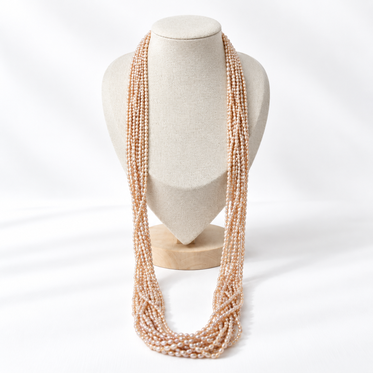 Vintage 12-reihige Süßwasserperlen Kette 88 cm Rosé-Peach
