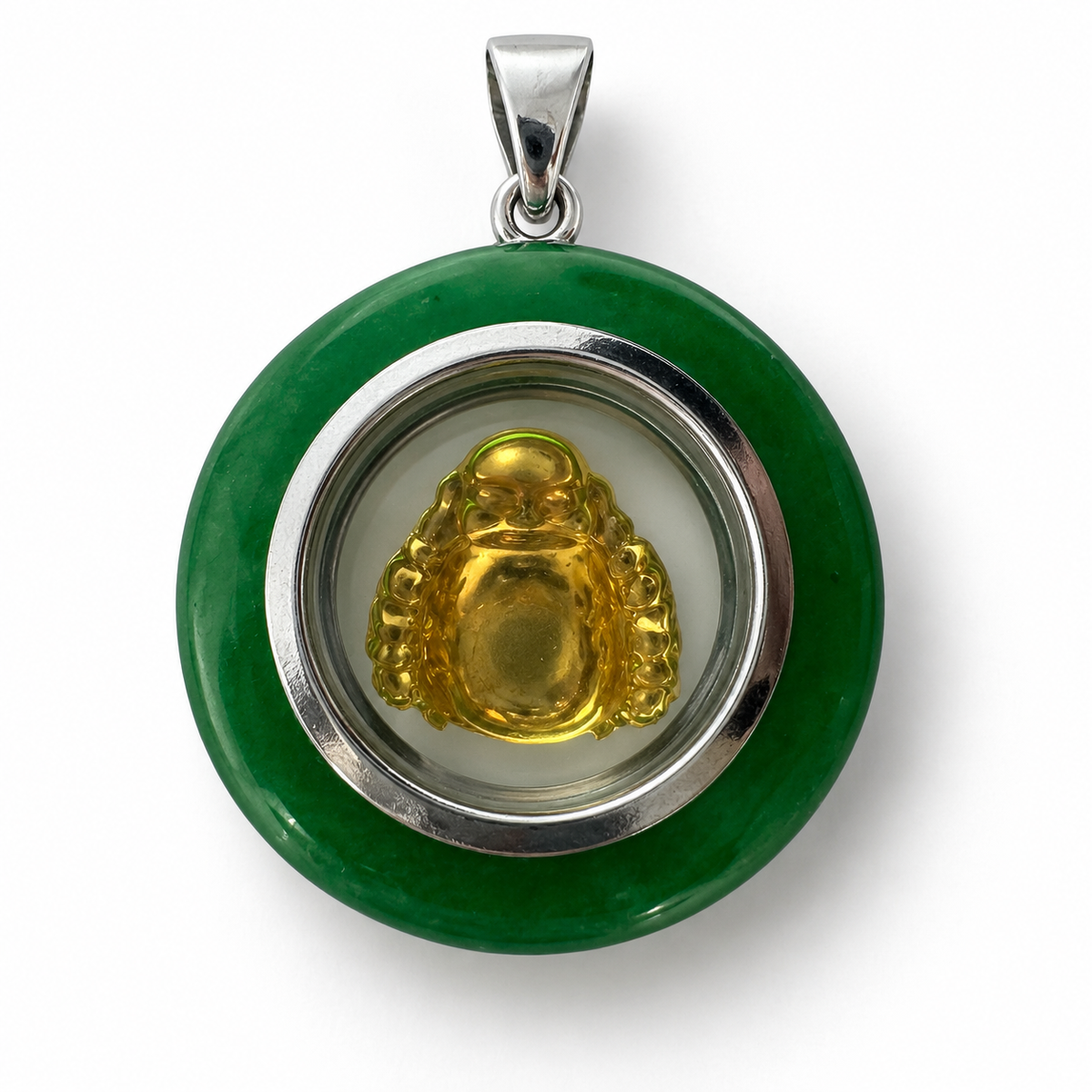 Vintage Jade Buddha Anhänger 18KGP 