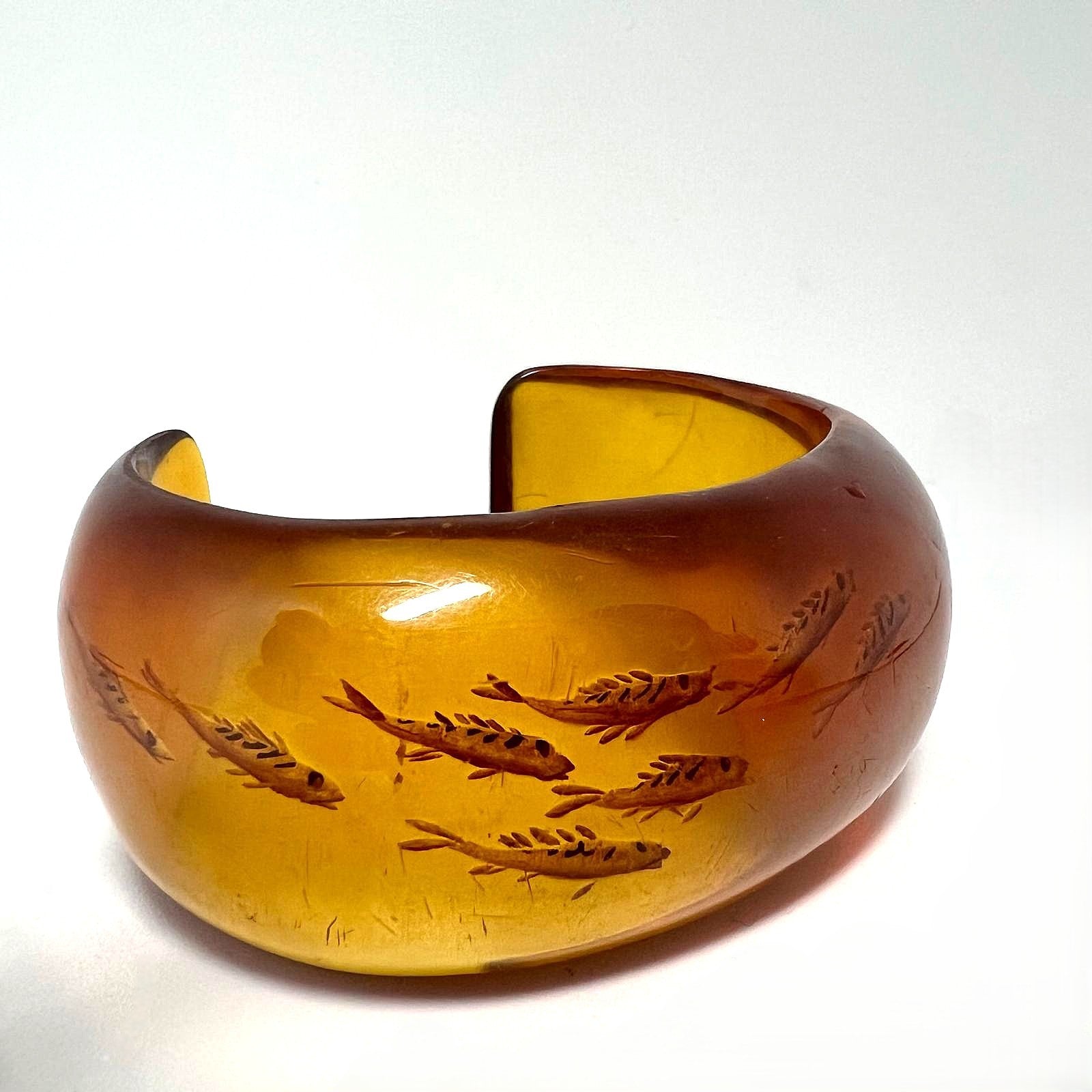 Vintage Carved Bakelite Fish Bangle 