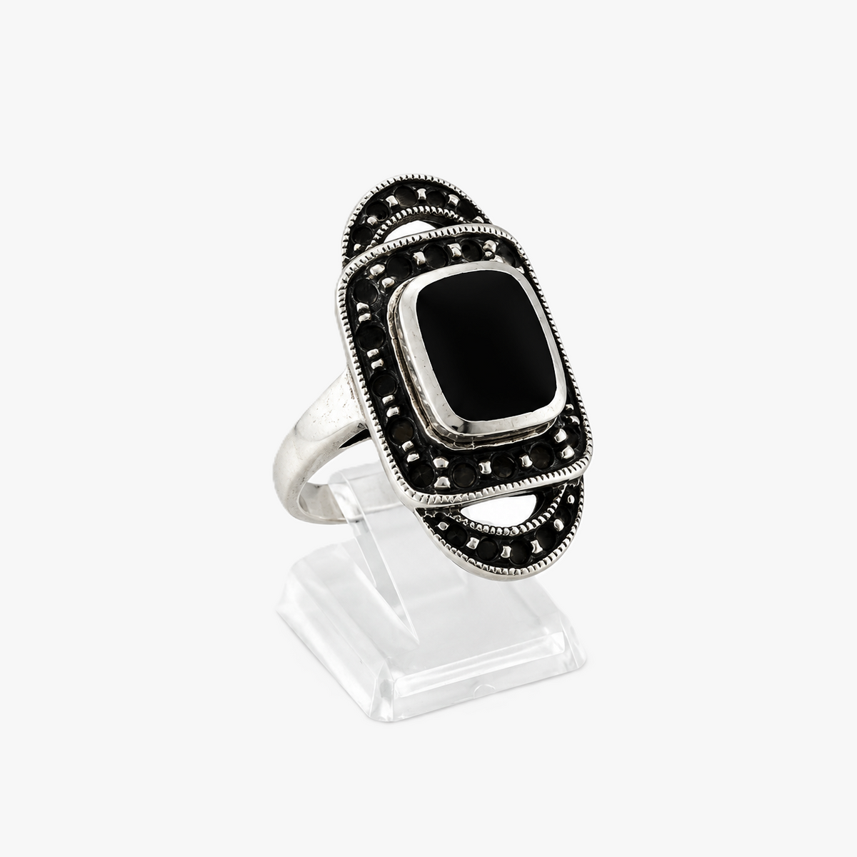 Vintage 925 Silberring mit schwarzem Onyx 