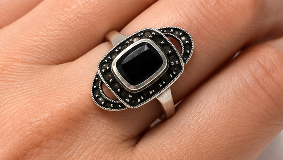 Vintage 925 Silberring mit schwarzem Onyx