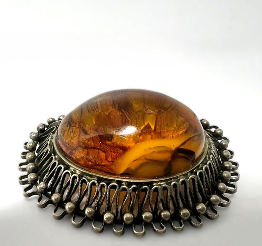 Vintage Bernsteinbrosche Filigran