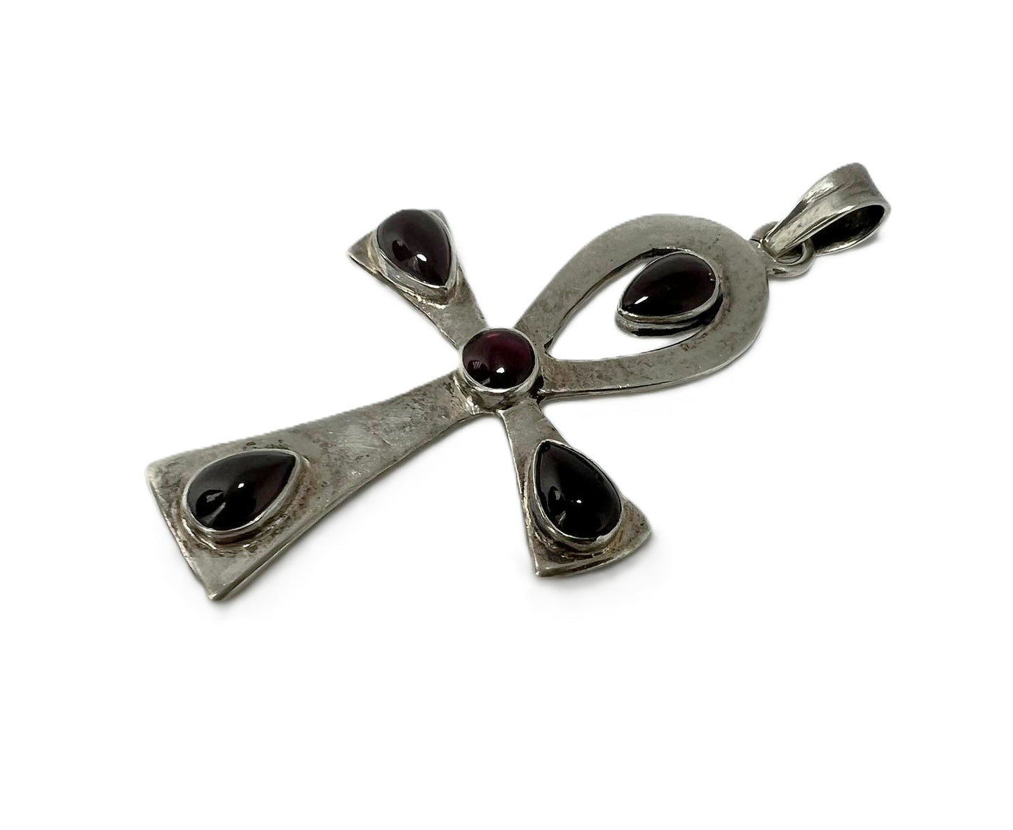 Großer 925 Silber Ankh Anhänger mit Granat