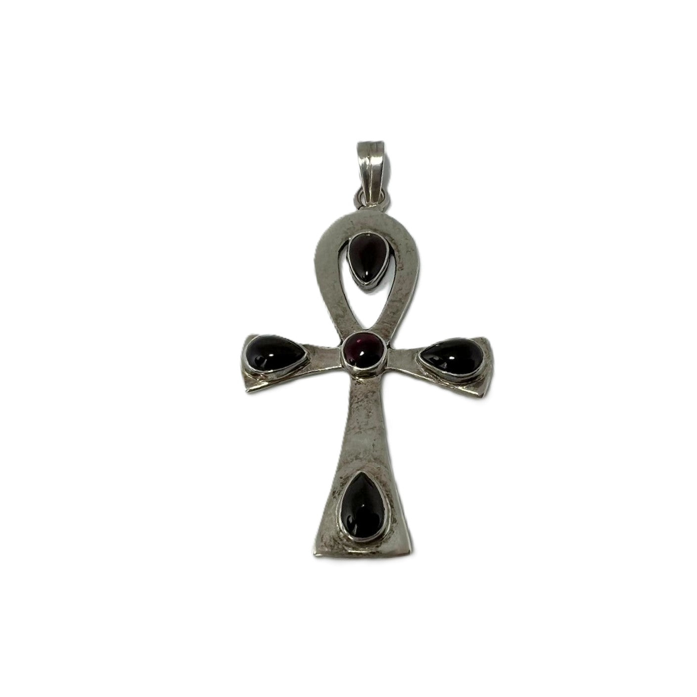 Großer 925 Silber Ankh Anhänger mit Granat