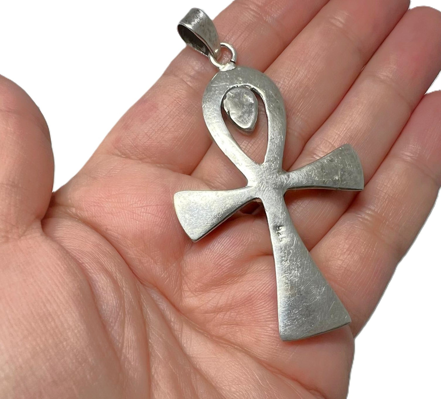 Großer 925 Silber Ankh Anhänger mit Granat