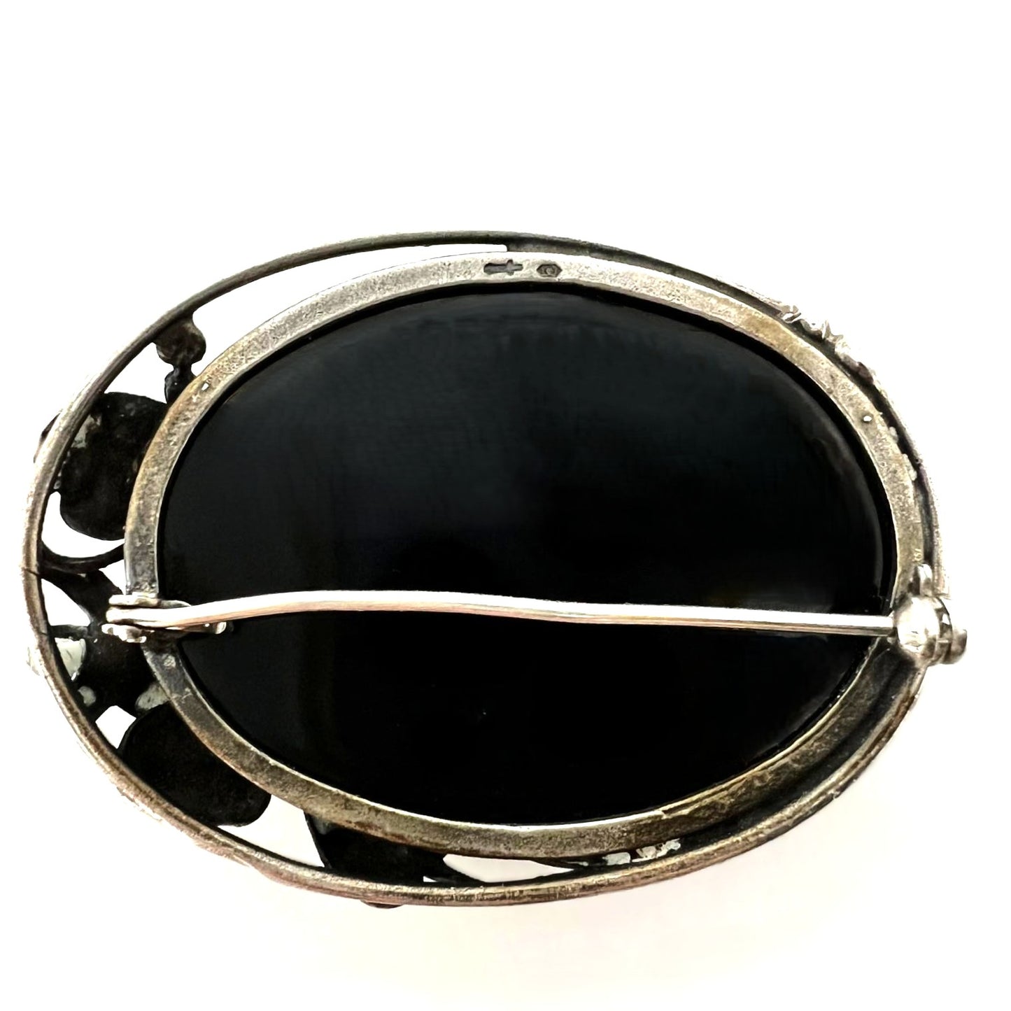  835 Silber Brosche mit schwarzem Onyx