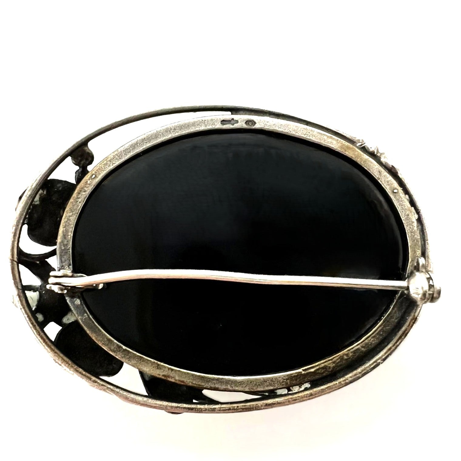  835 Silber Brosche mit schwarzem Onyx