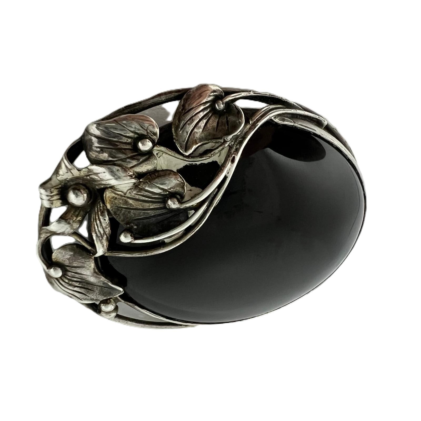  835 Silber Brosche mit schwarzem Onyx