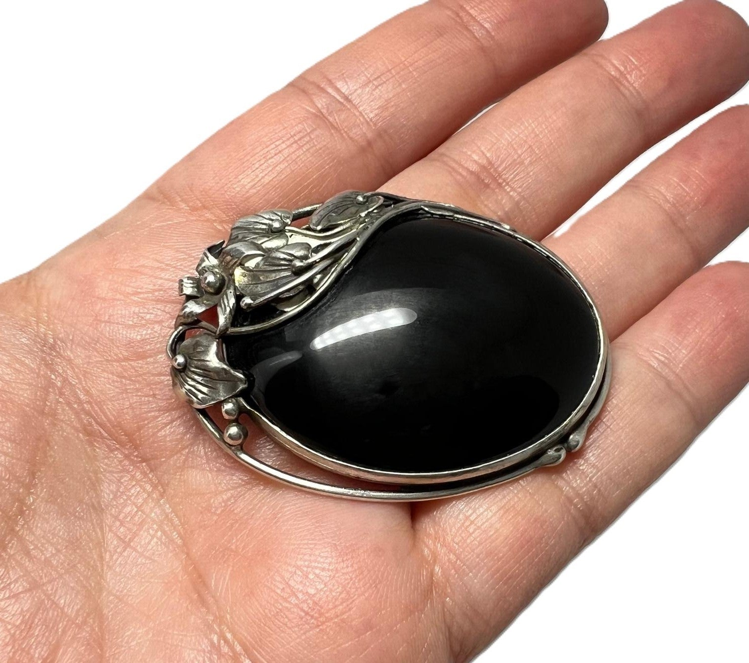  835 Silber Brosche mit schwarzem Onyx