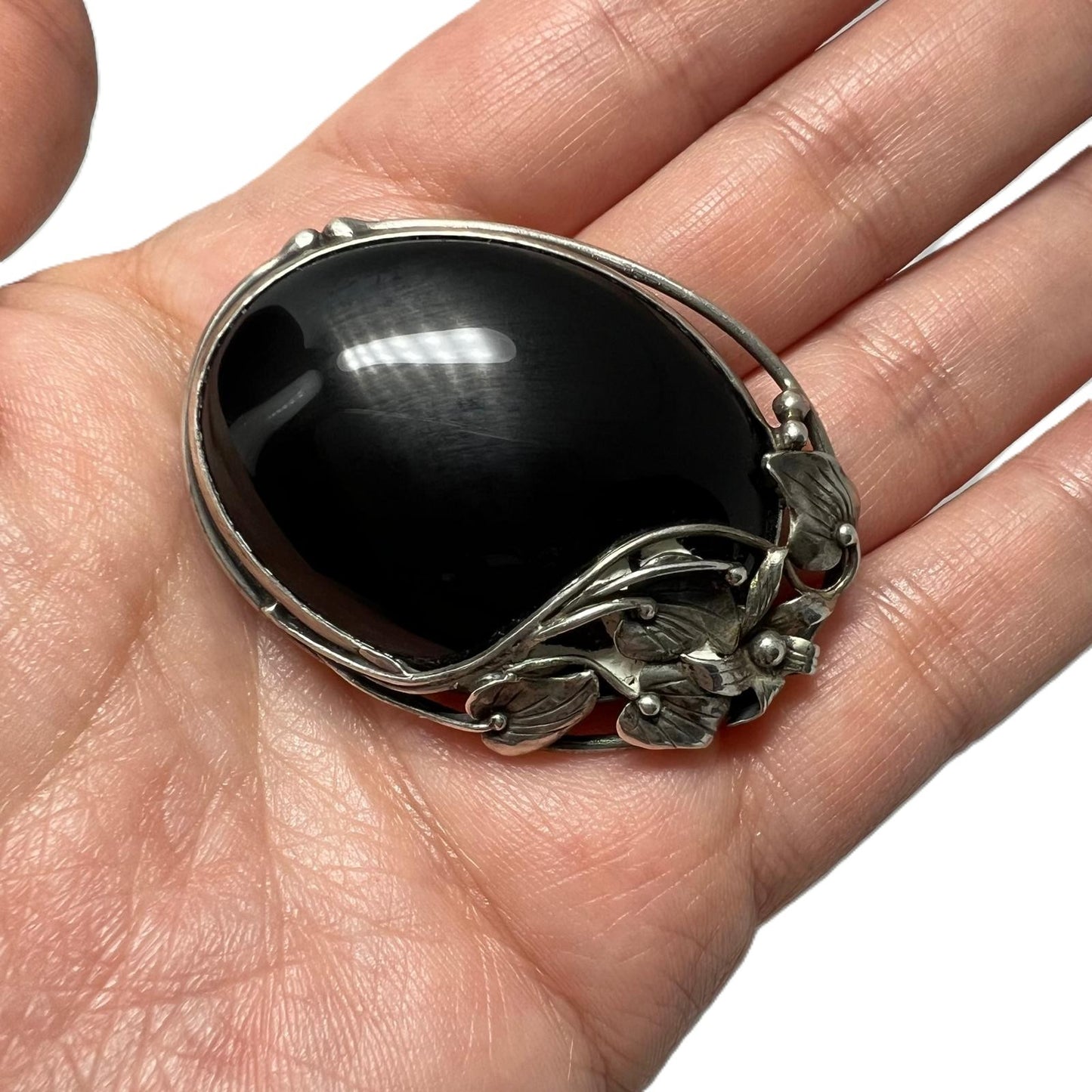  835 Silber Brosche mit schwarzem Onyx