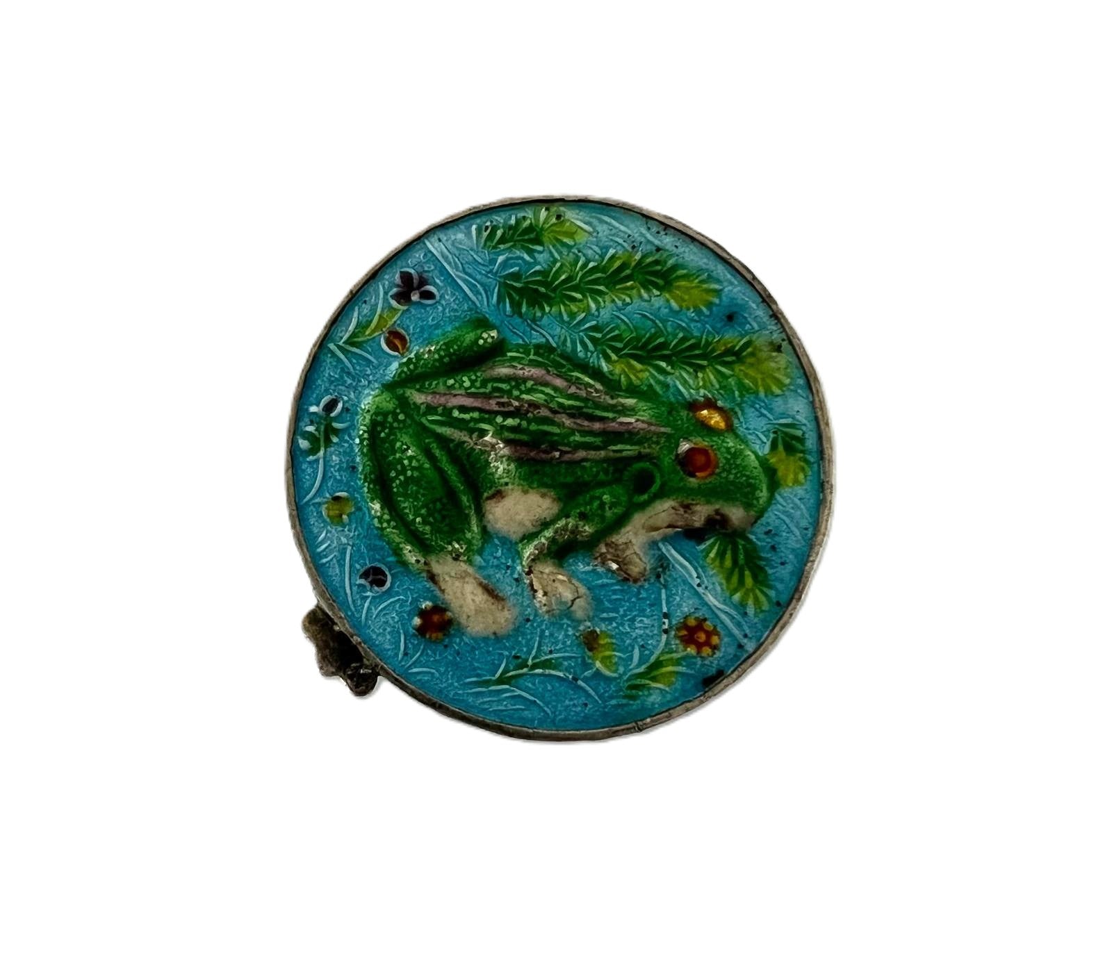 Emaille Silberdose mit Froschmotiv