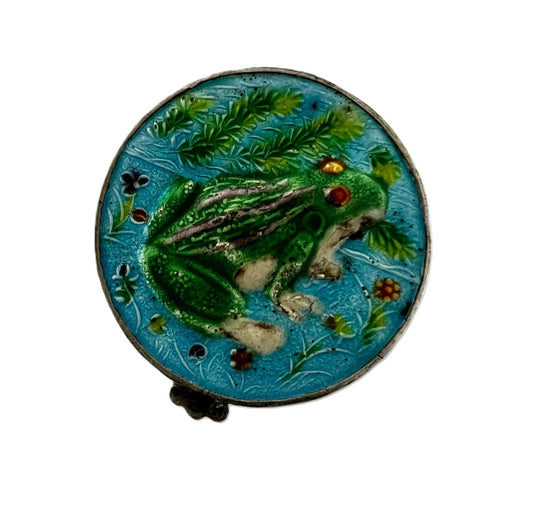 Emaille Silberdose mit Froschmotiv