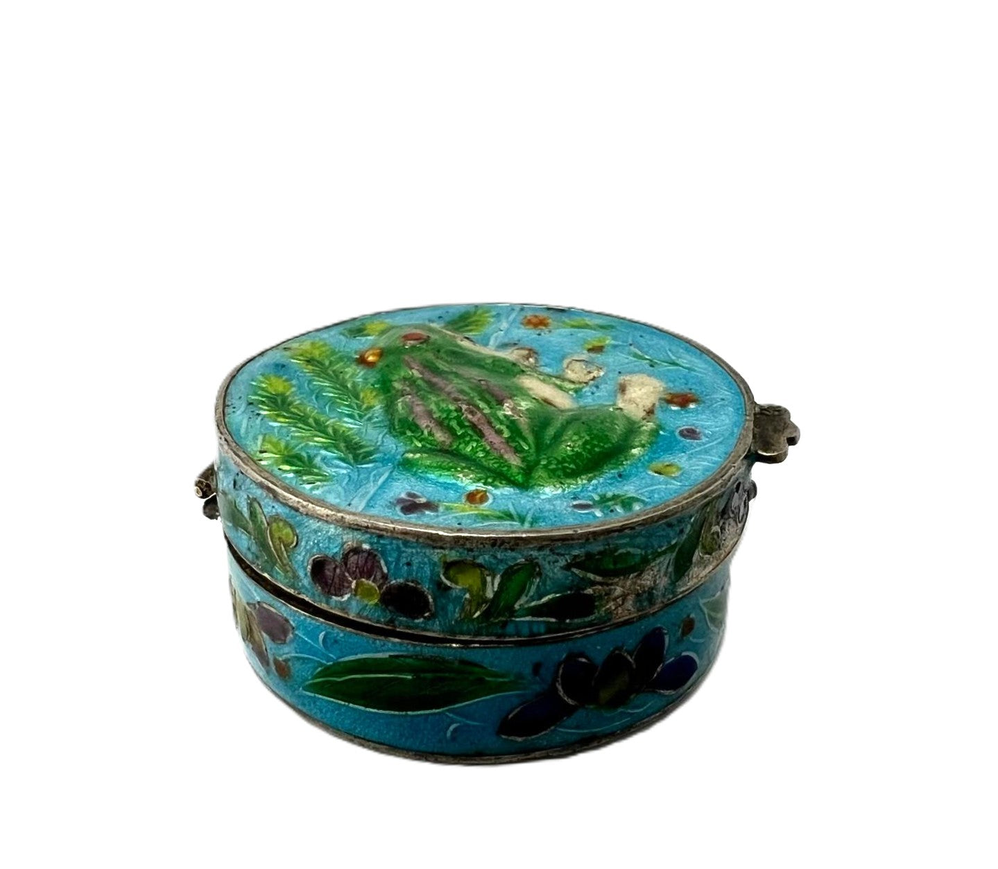 Emaille Silberdose mit Froschmotiv