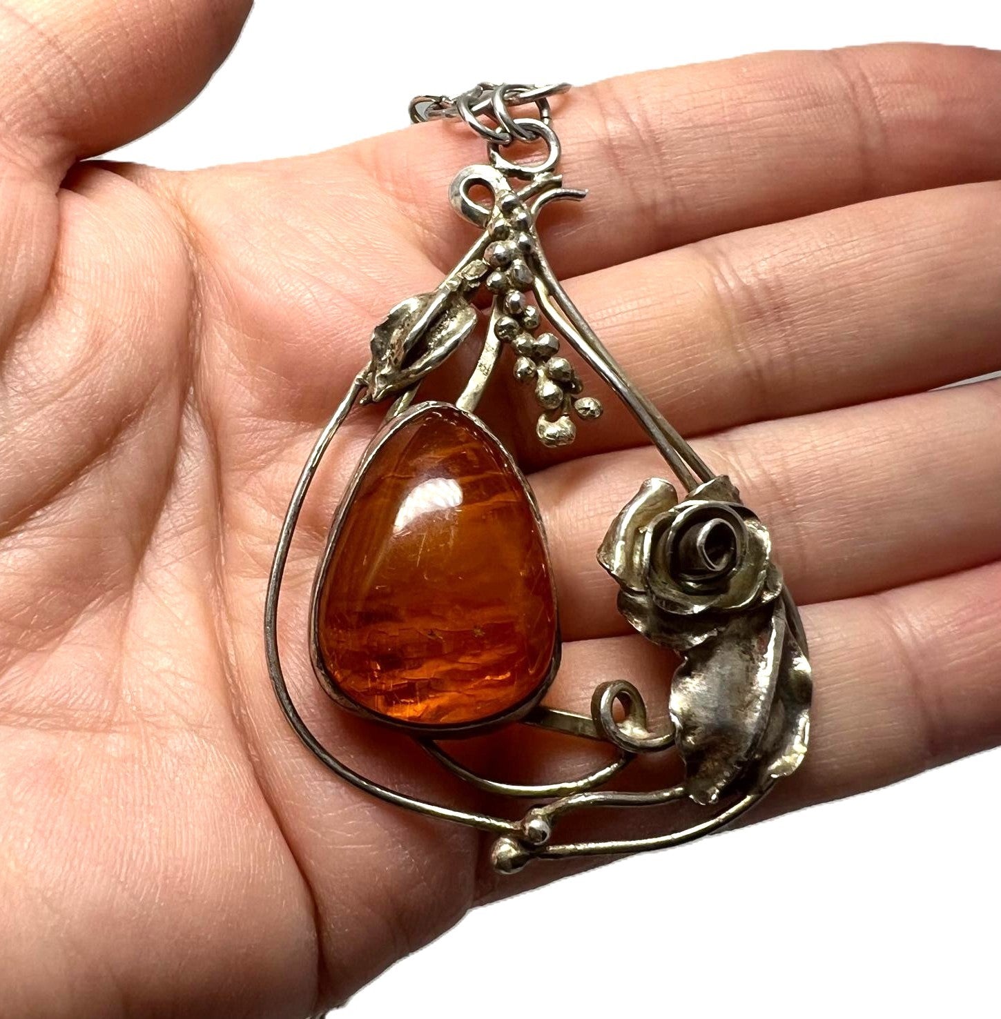 Silberkette mit Cognac Bernstein Anhänger