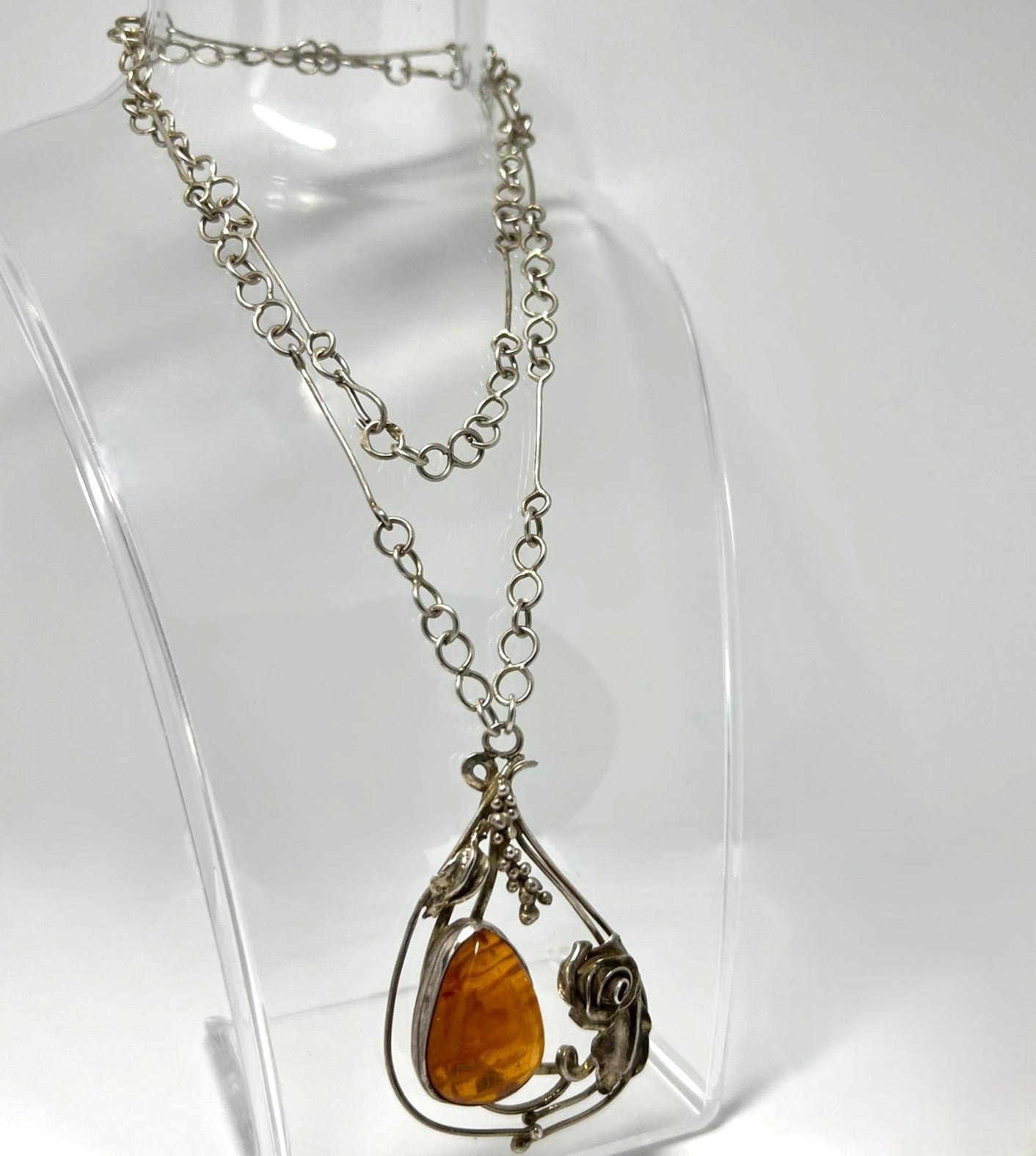 Silberkette mit Cognac Bernstein Anhänger
