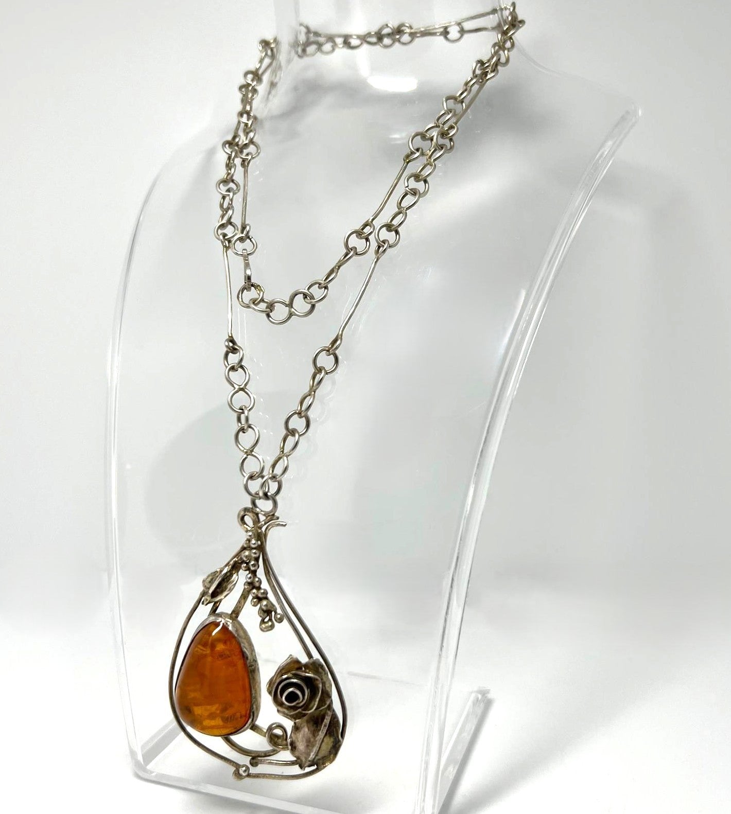 Silberkette mit Cognac Bernstein Anhänger