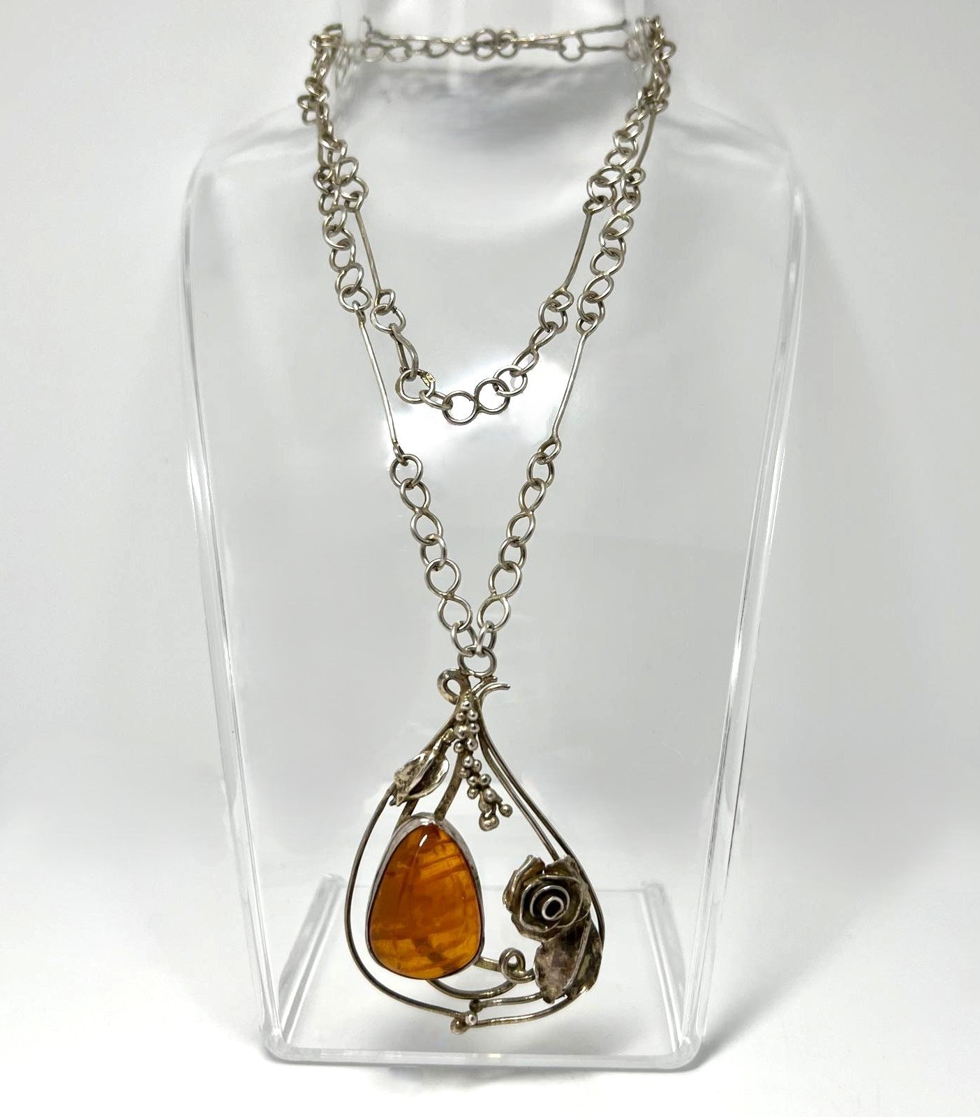 Silberkette mit Cognac Bernstein Anhänger