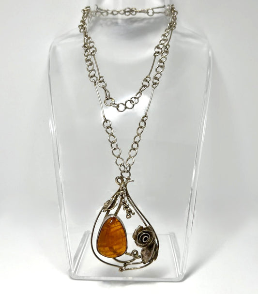 Silberkette mit Cognac Bernstein Anhänger