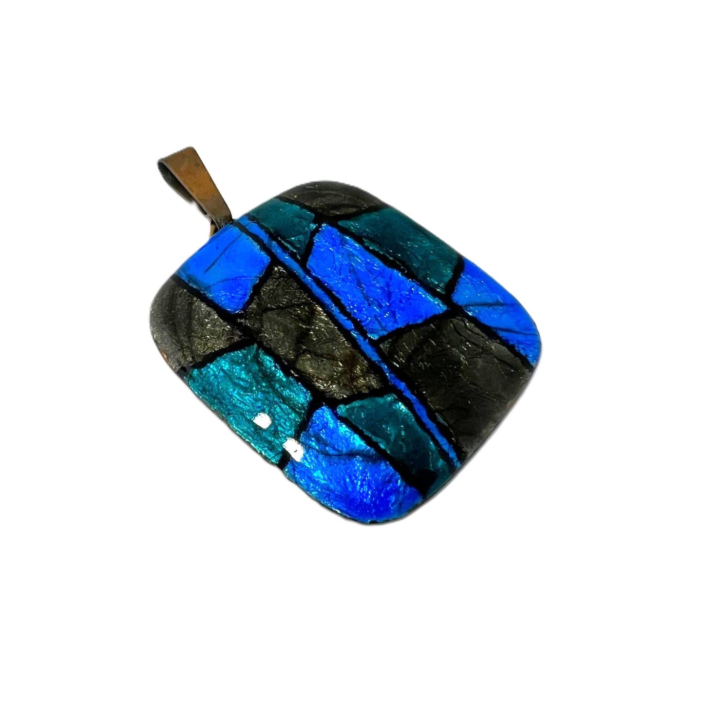 Vintage Modernist Emaille Anhänger – großes handgefertigtes Designerstück Blau Grün Metallic