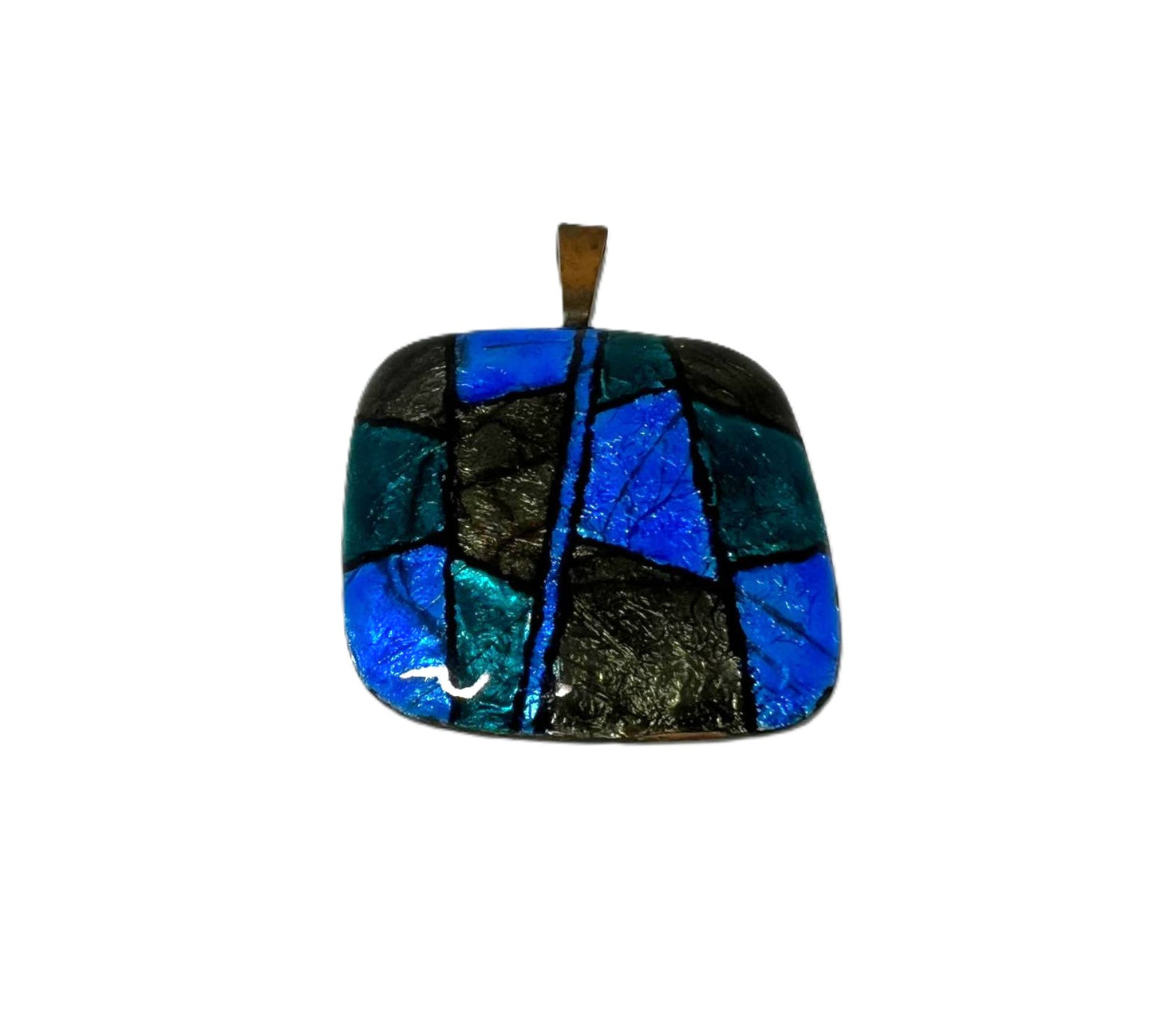 Vintage Modernist Emaille Anhänger – großes handgefertigtes Designerstück Blau Grün Metallic