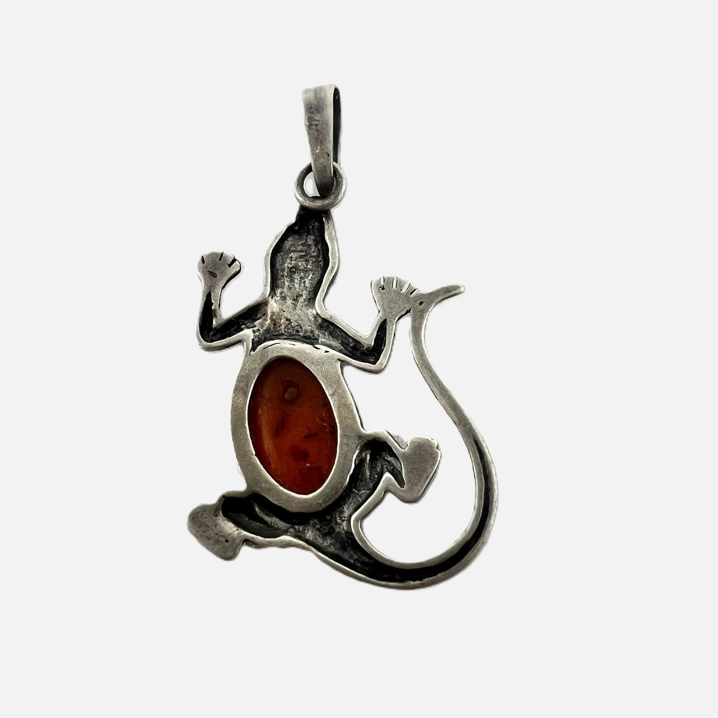 Silber Gecko Anhänger mit Bernstein