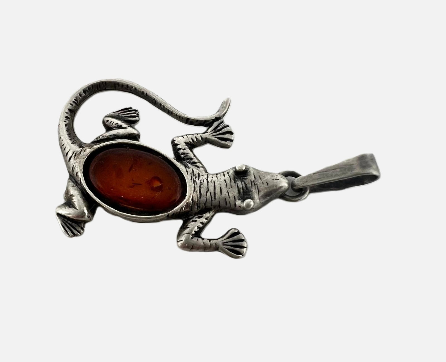 Silber Gecko Anhänger mit Bernstein