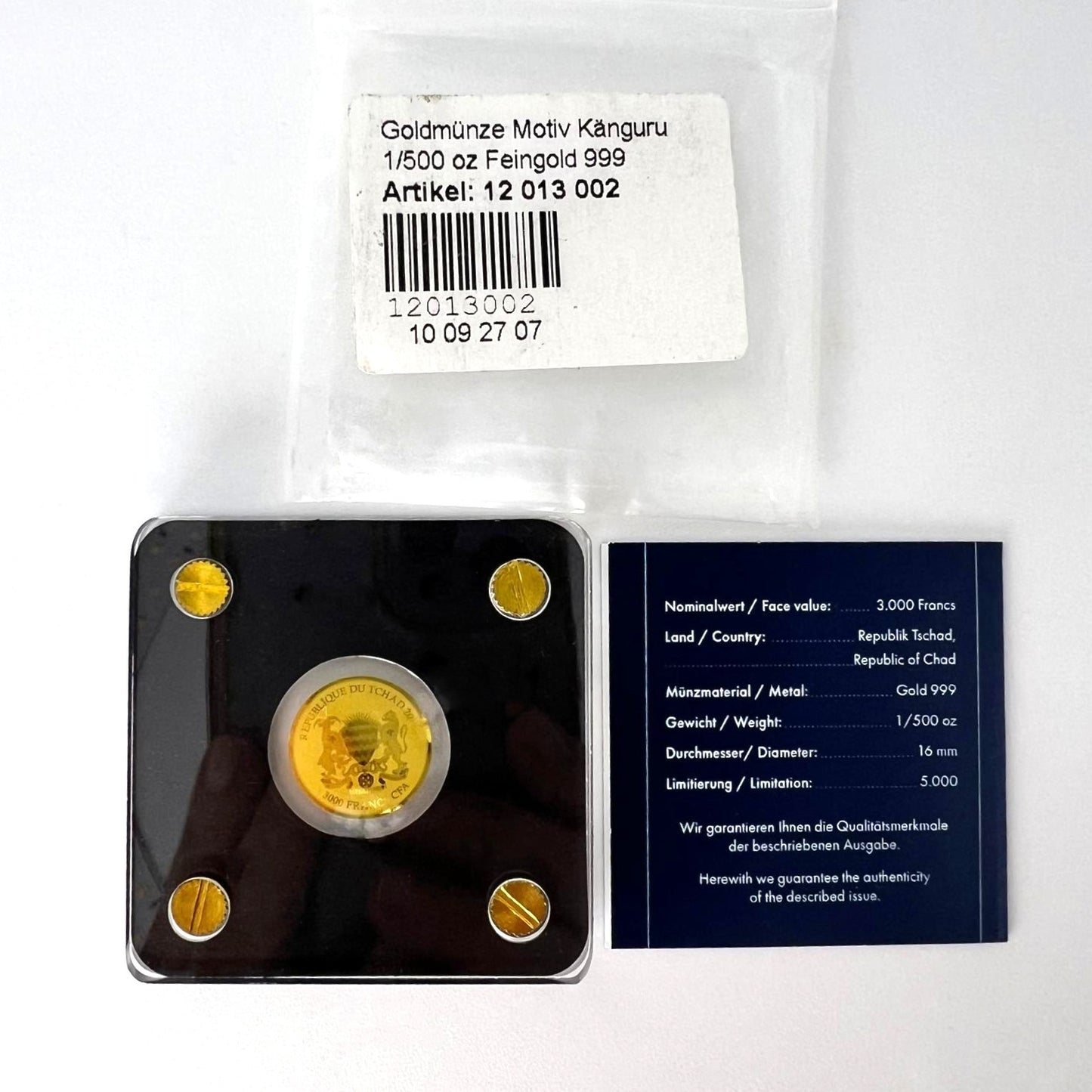 Tschad 3000 Francs 2019 Känguru Kangaroo Gold 999