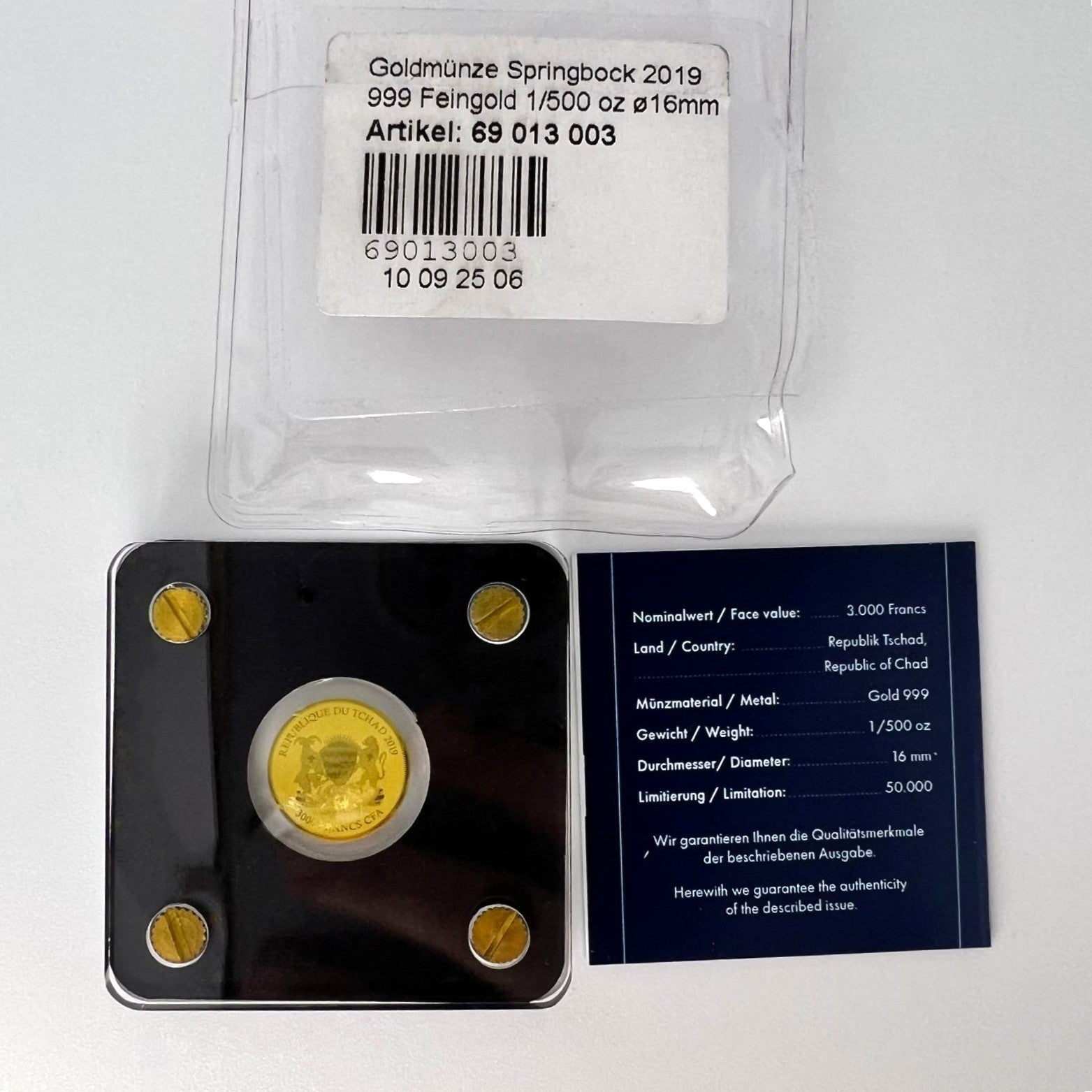 Tschad 3000 Francs 2019 Springbock Springbok Gold 999