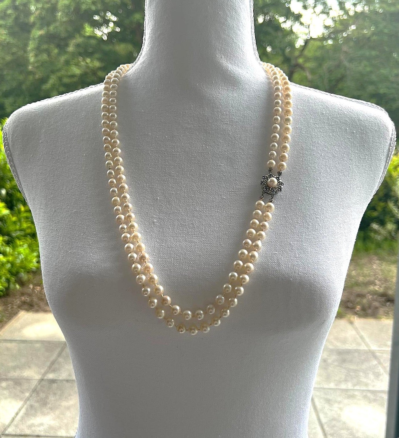 Vintage Akoya Perlencollier 585 Weißgold Saphirschließe 