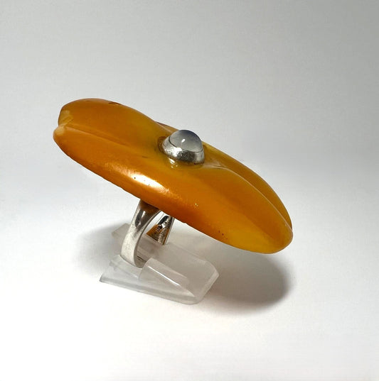 XXL Vintage Bernsteinring 925 Silber 