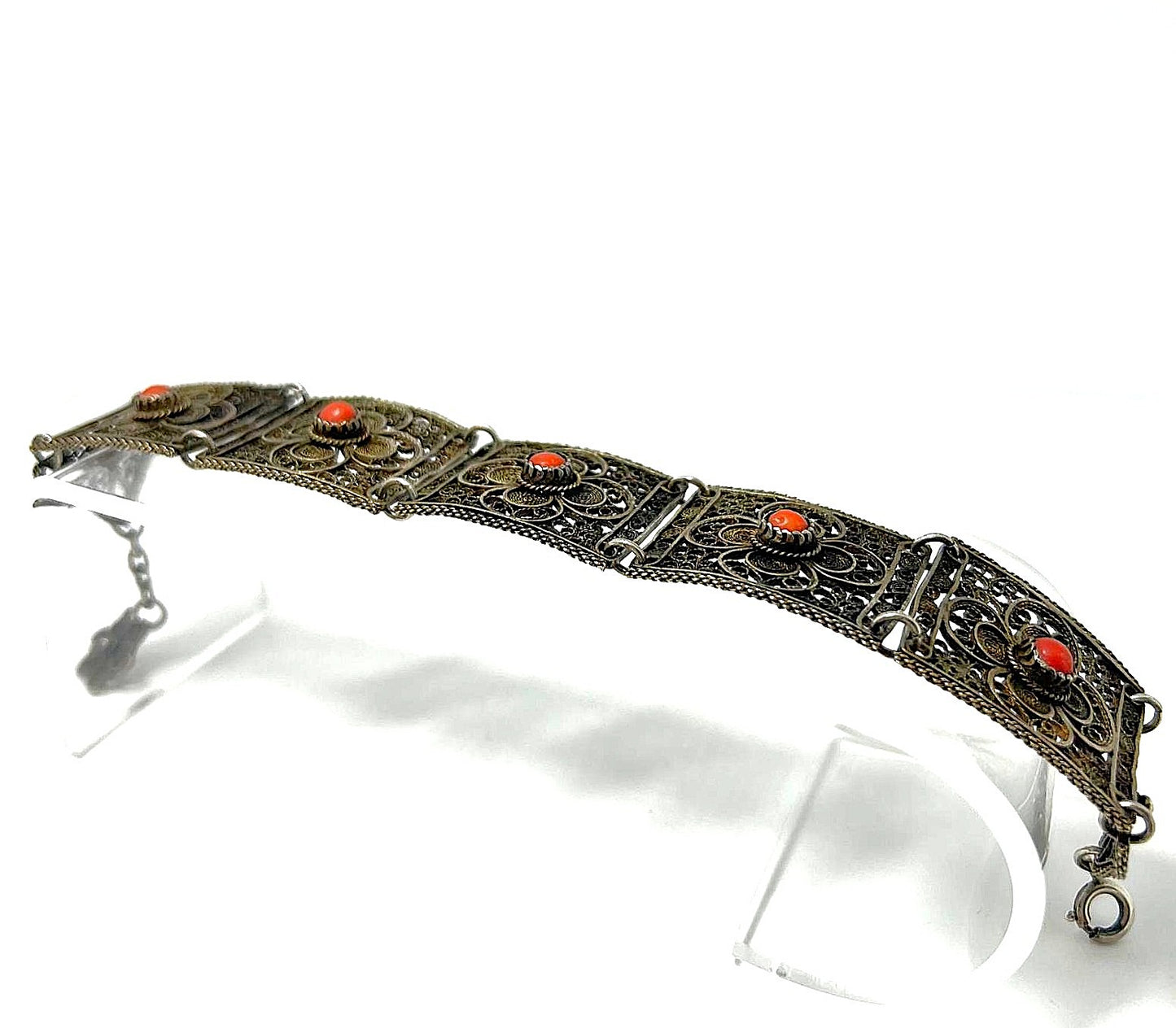Antikes filigranes Silber-Korallenarmband