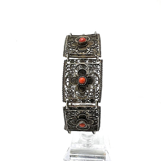 Antikes filigranes Silber-Korallenarmband