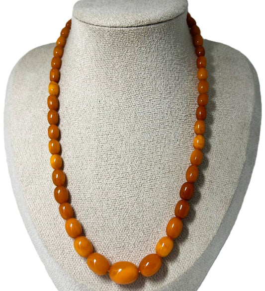 Antike Art-Déco Butterscotch-Bernstein-Kette – verlaufende Olivenperlen