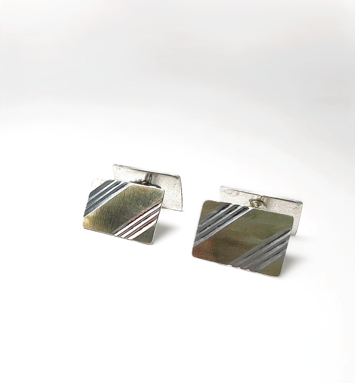Art Déco Manschettenknöpfe 835 Silber Teilvergoldet 