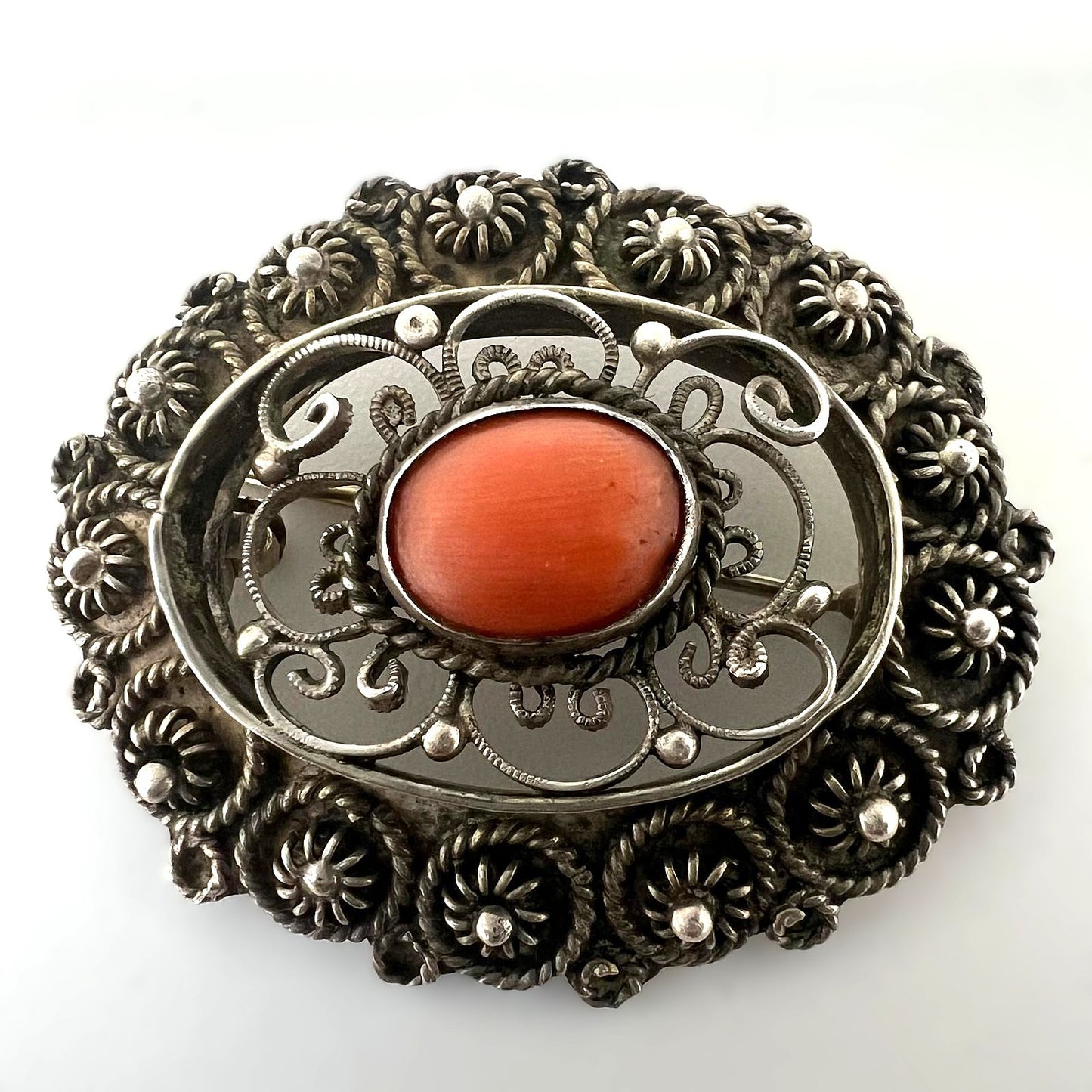 Antike Jugendstil Korallenbrosche 