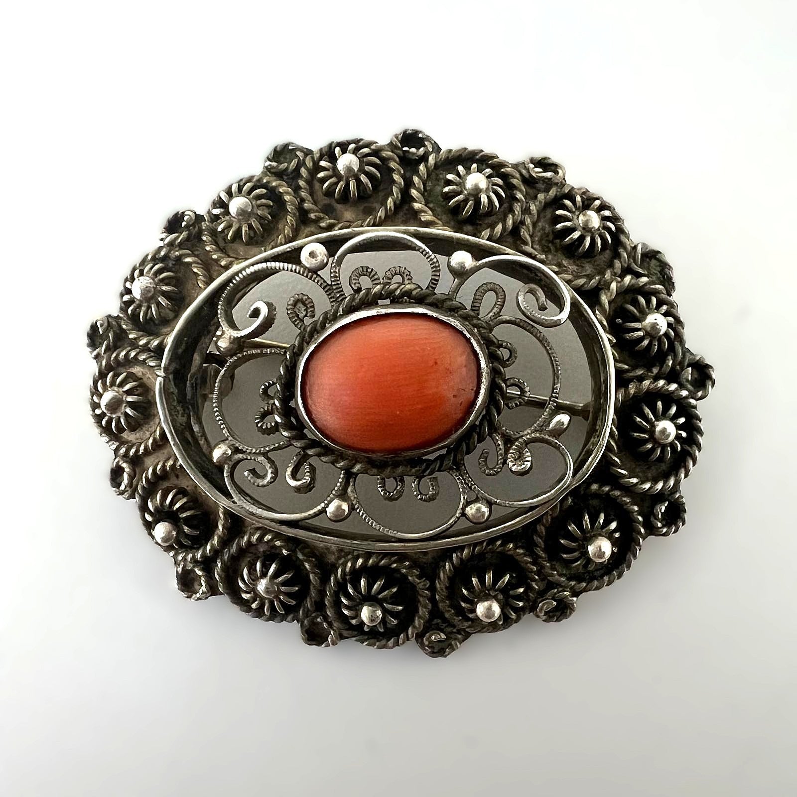 Antike Jugendstil Korallenbrosche 