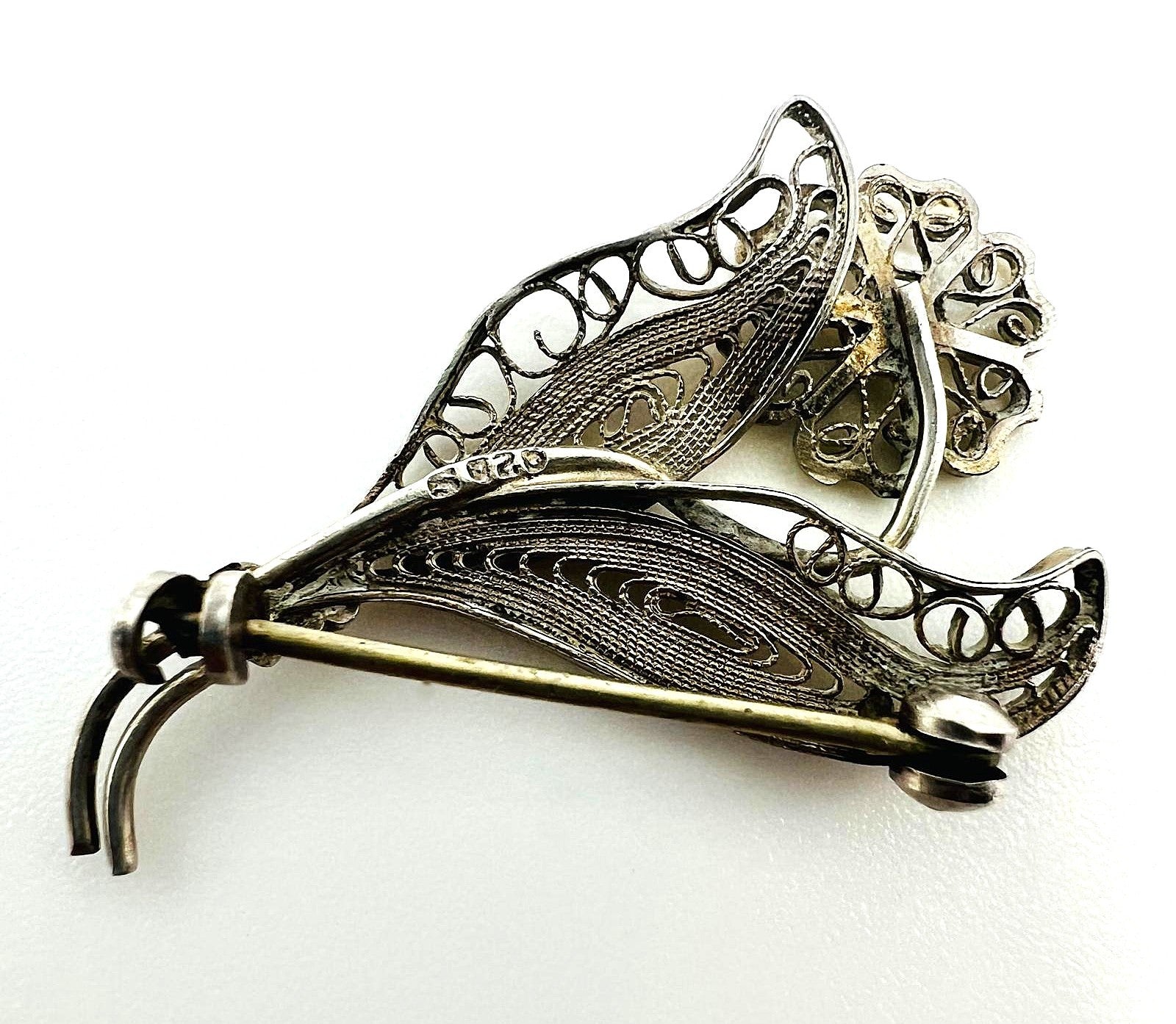 925 Silber Filigran Brosche