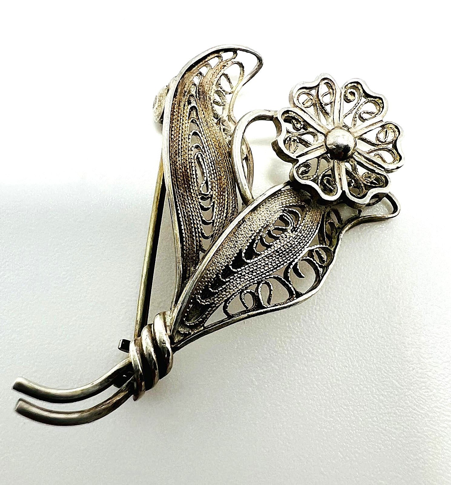 925 Silber Filigran Brosche