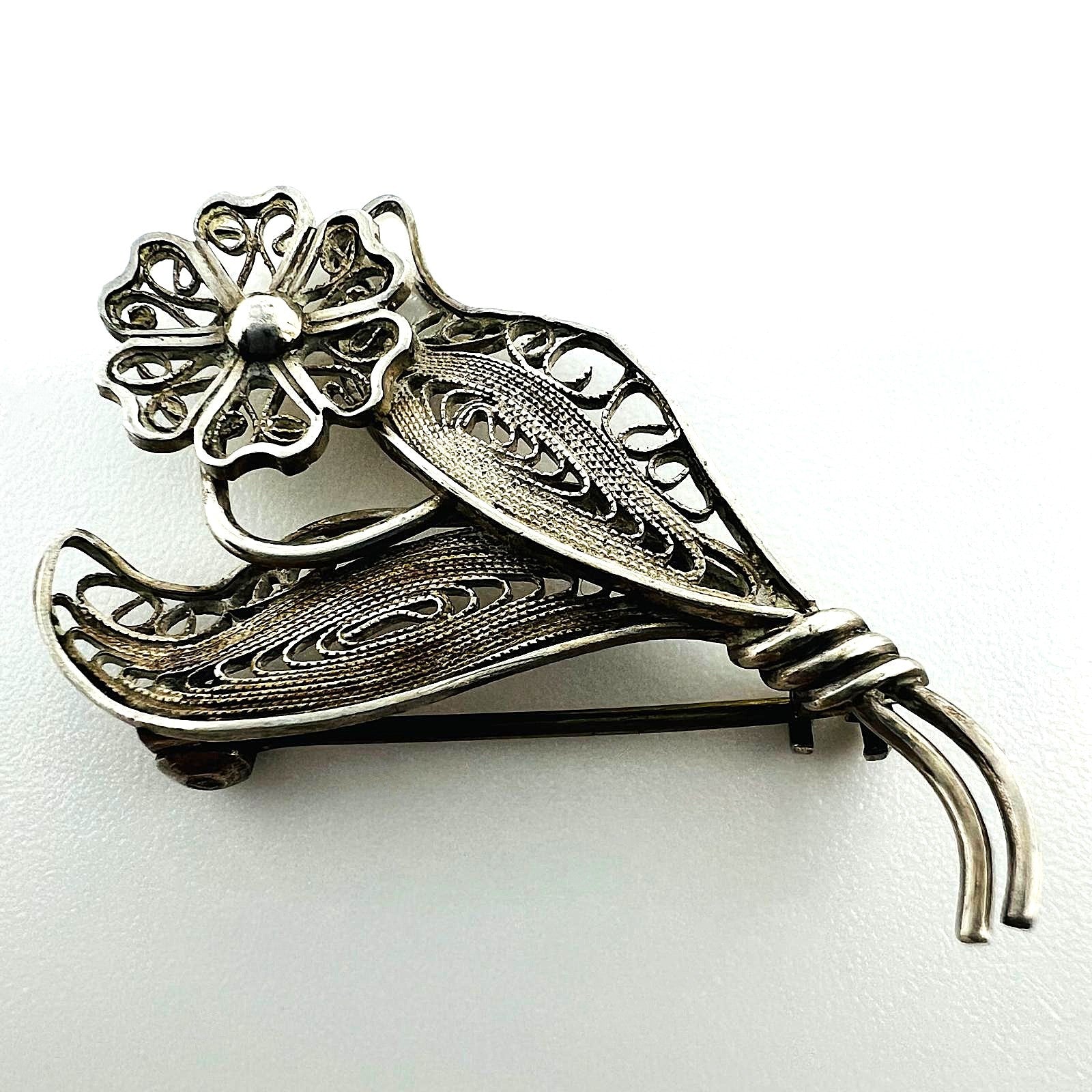 925 Silber Filigran Brosche