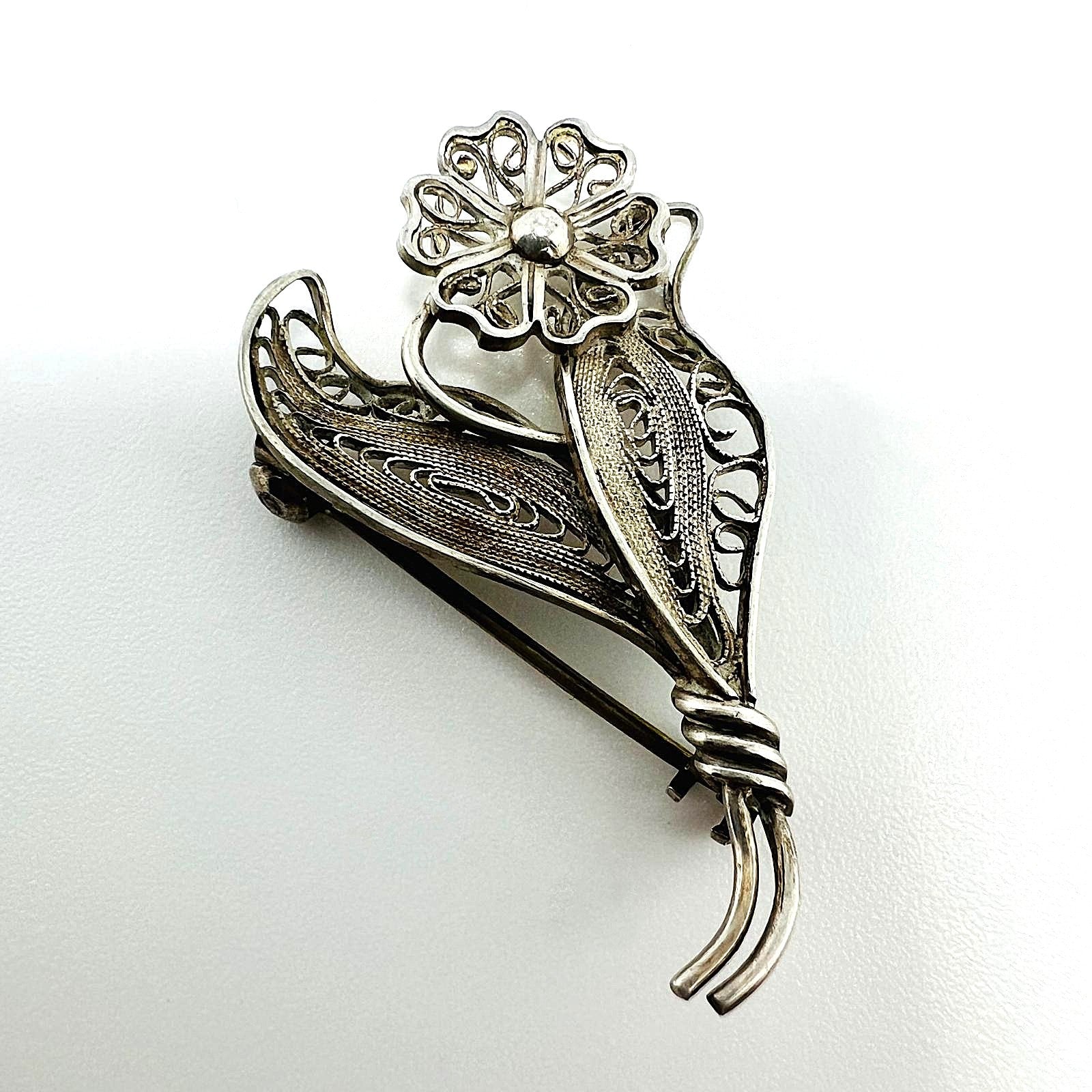 925 Silber Filigran Brosche