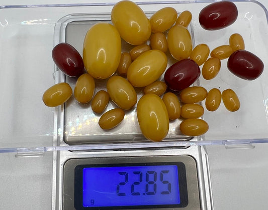 Vintage Chery Amber Bakelite Olive Beads – 22.95 grams – Handmade Retro Jewelry
