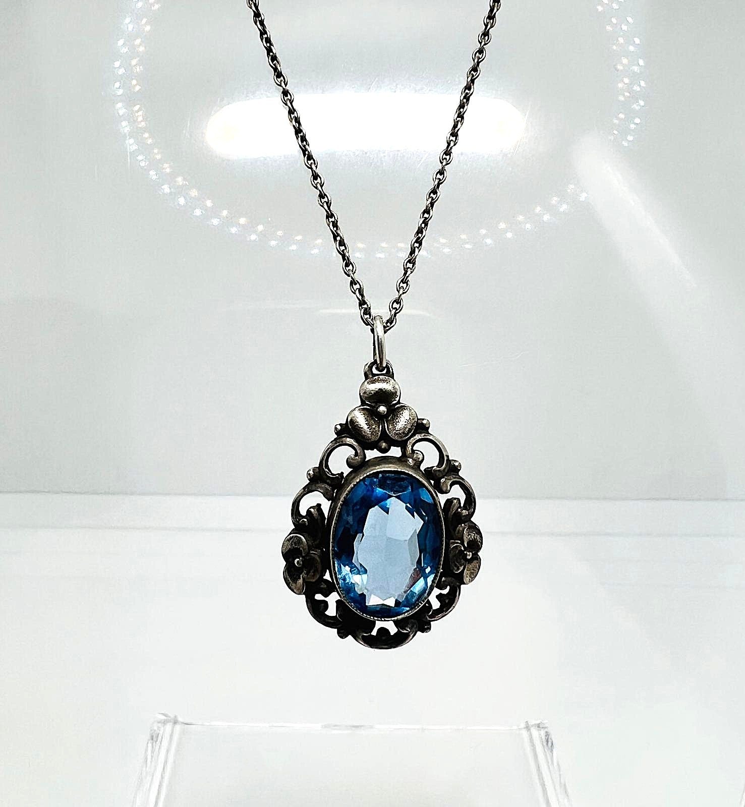 Art Deco 835 Silber Kette mit Topaz Anhänger
