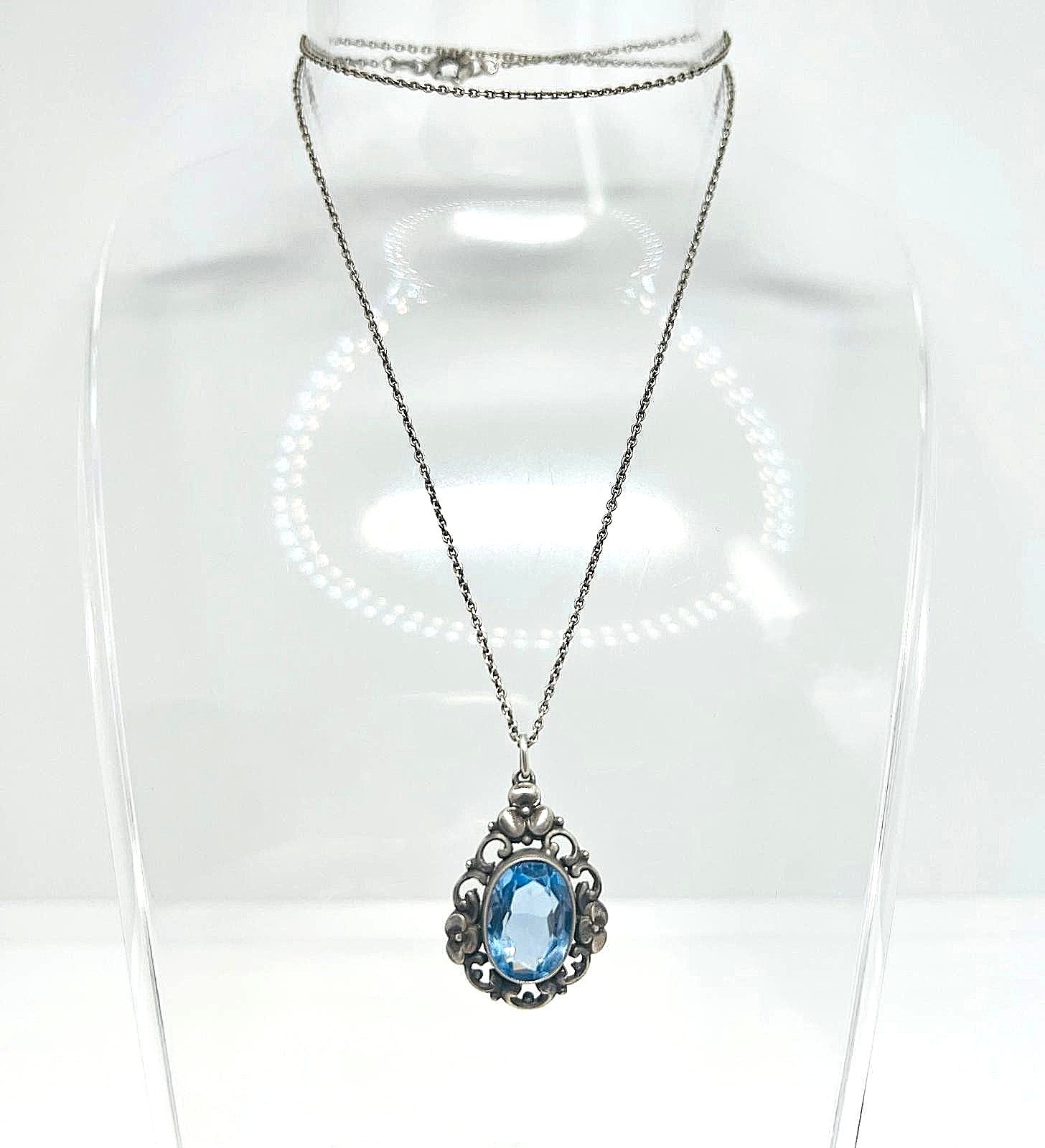 Art Deco 835 Silber Kette mit Topaz Anhänger