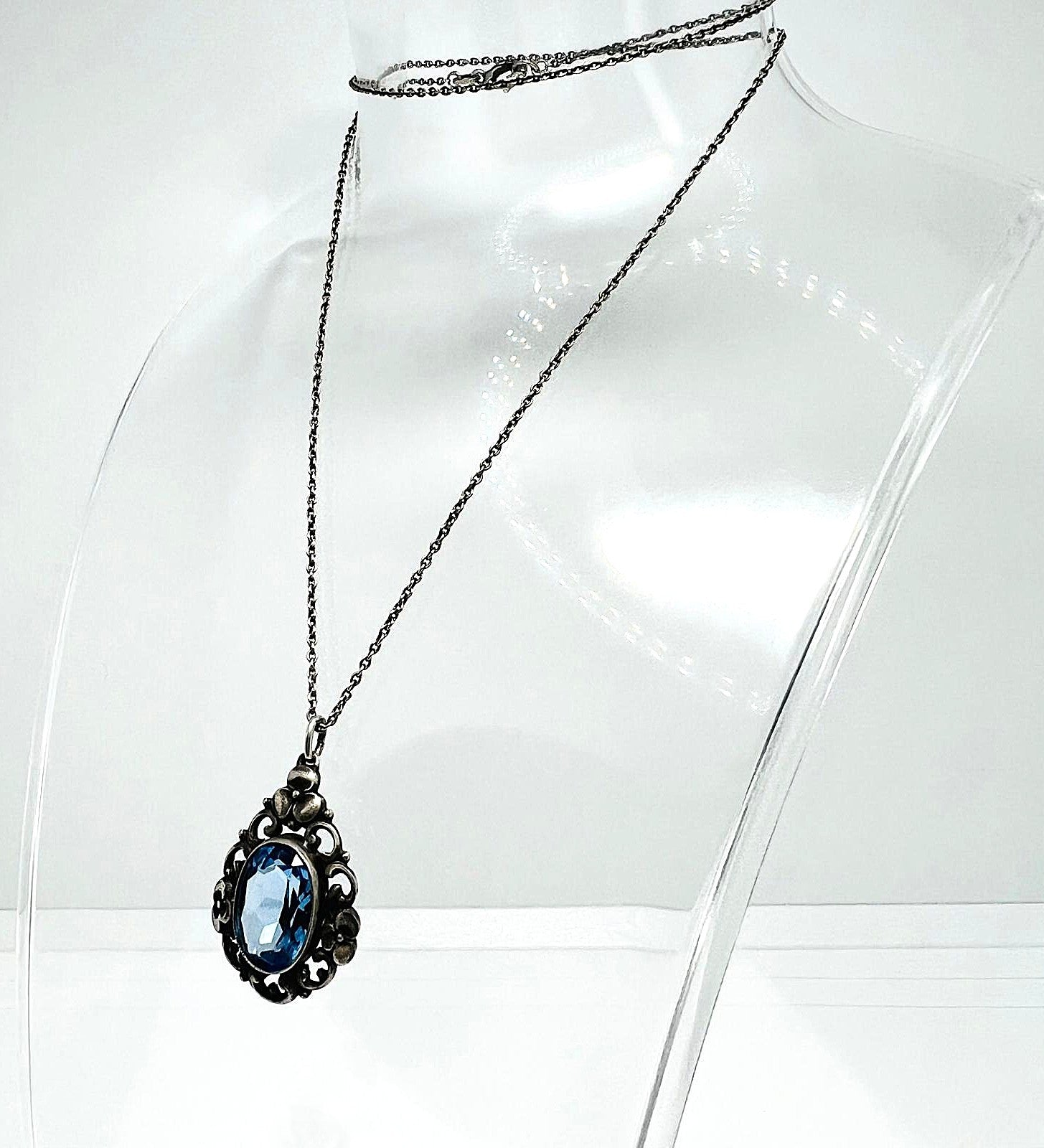 Art Deco 835 Silber Kette mit Topaz Anhänger