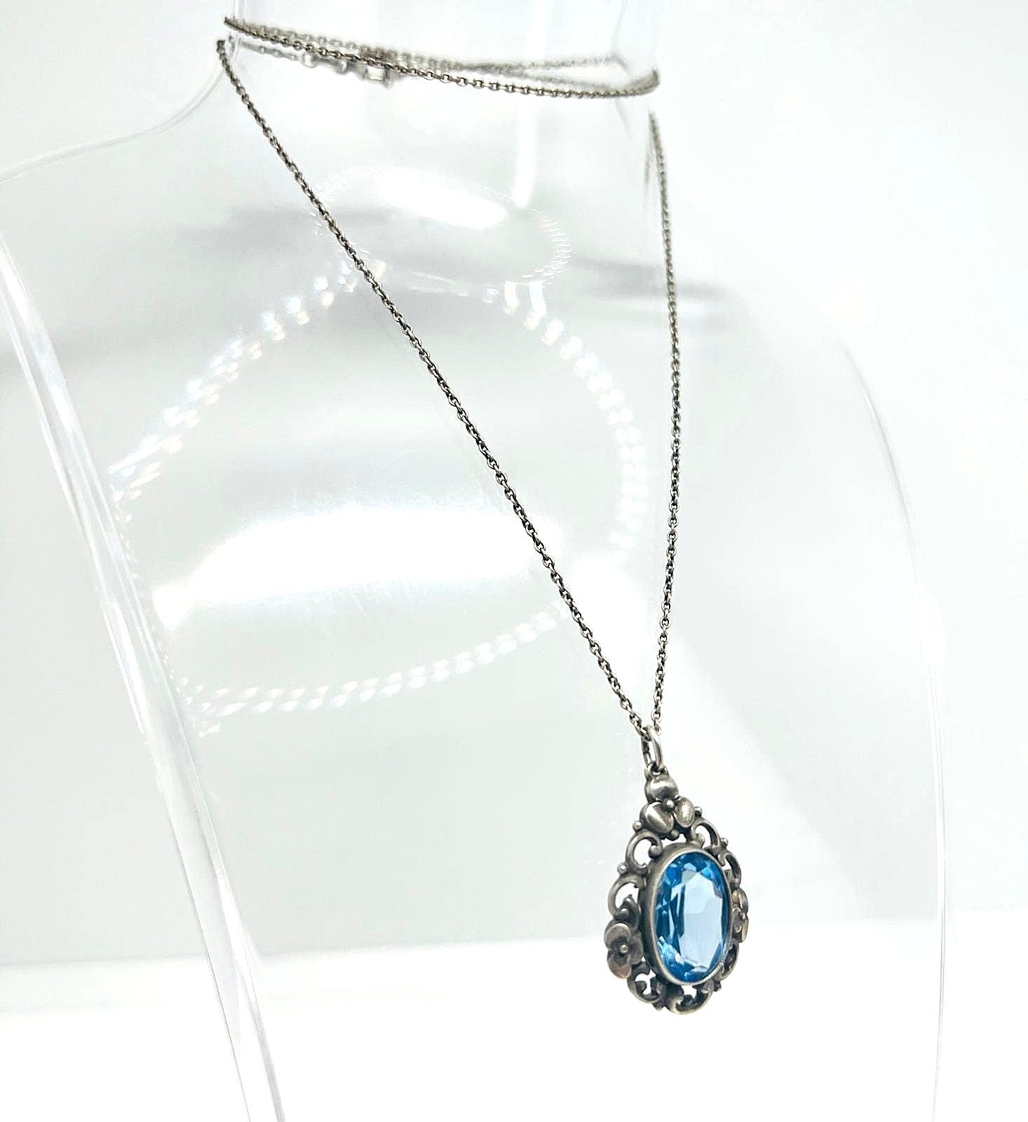 Art Deco 835 Silber Kette mit Topaz Anhänger